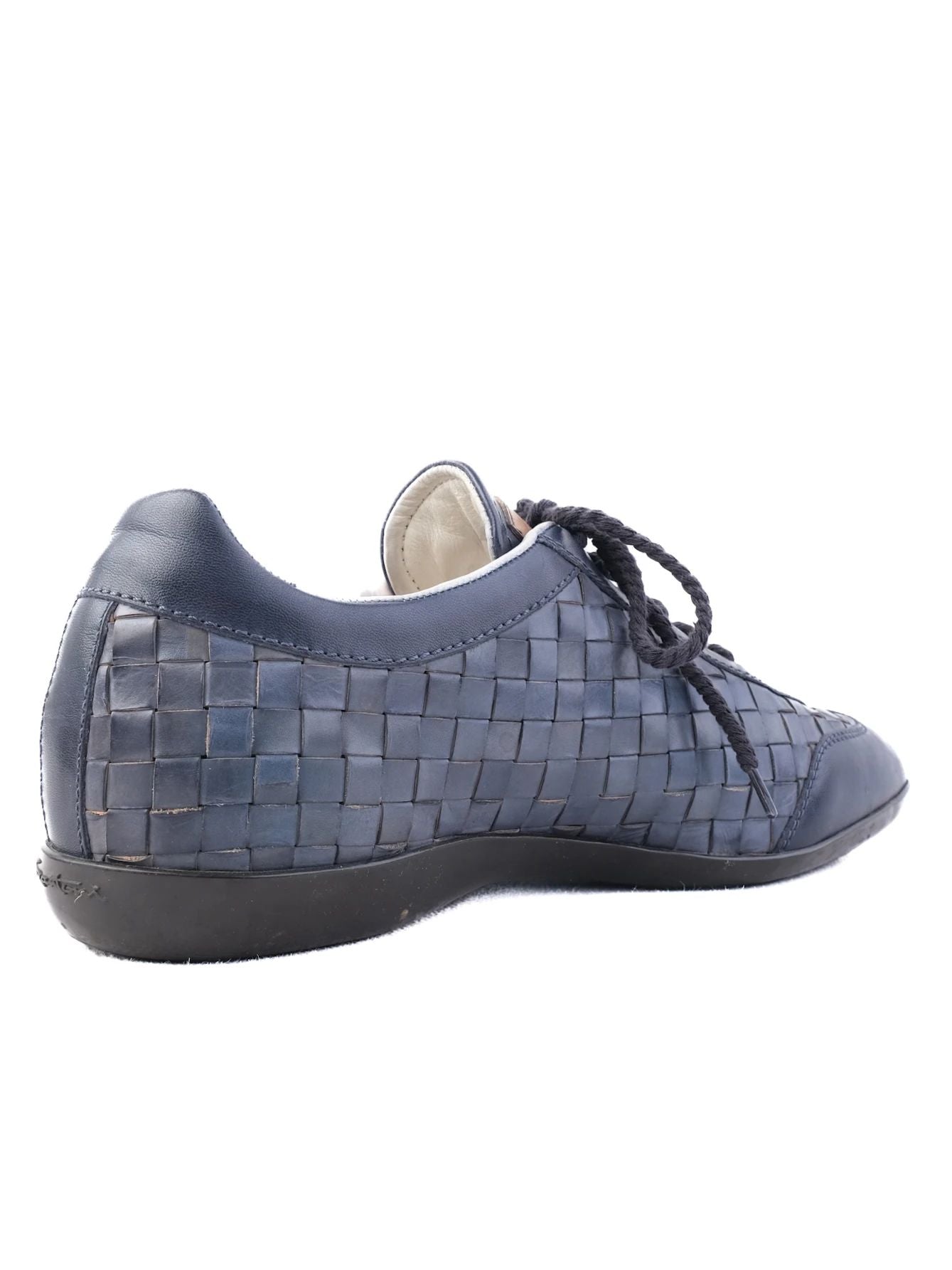 Excellent Santoni Woven Leather Sneakers Blue Size 40 Men