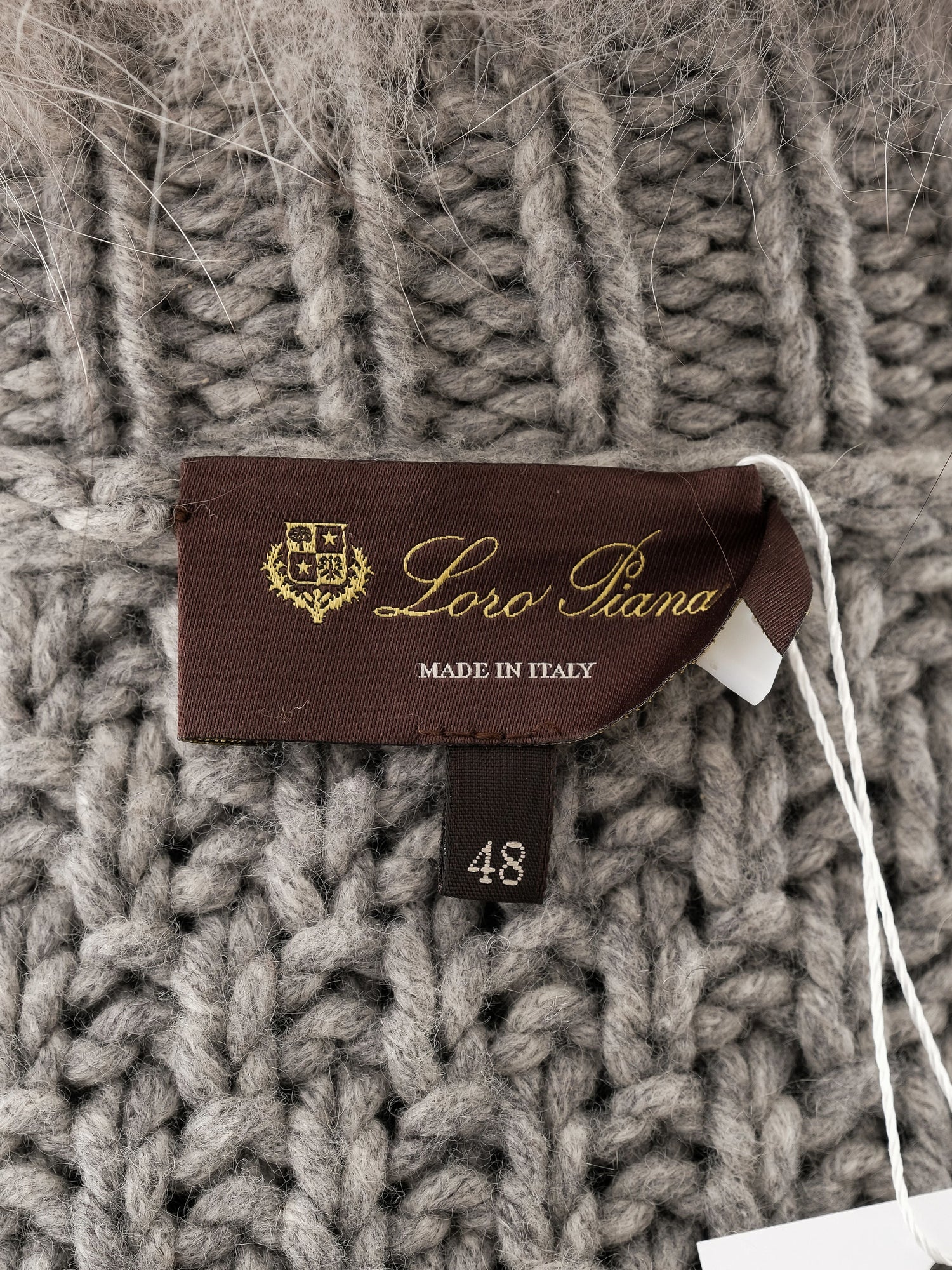 Loro Piana Gray Leather Knit Coat with Faux Fur Collar Size M