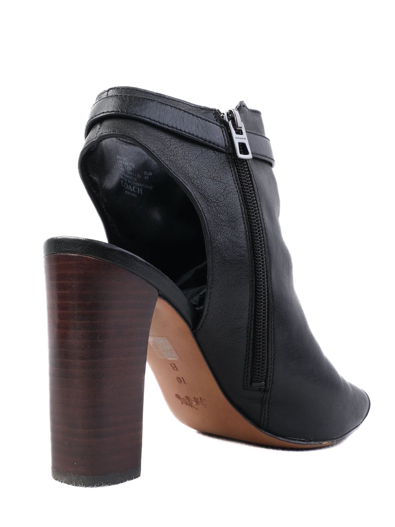 Excellent Coach Black Leather Chunky Heeled Peep Toe Shoes Size 40
