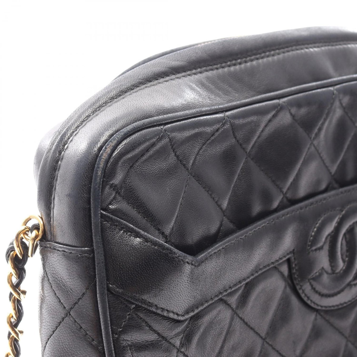 Chanel Black Matelasse Shoulder Bag Lambskin (sheep Leather)