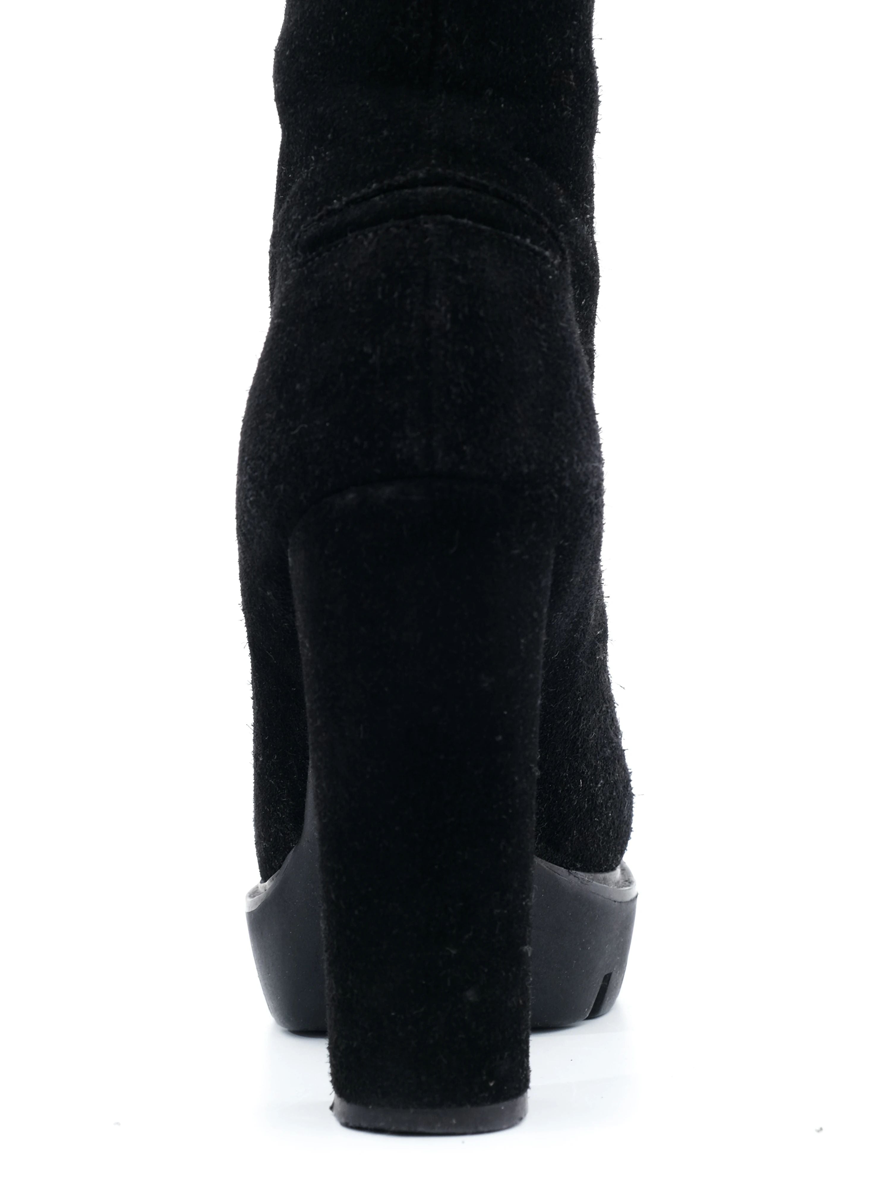 Perfect Kenzo Black Leather Knee-High Boots Size 36 with Block Heels