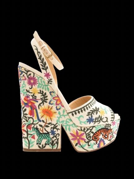 Excellent Sergio Rossi Platform Sandals Floral Embroidered Size 38