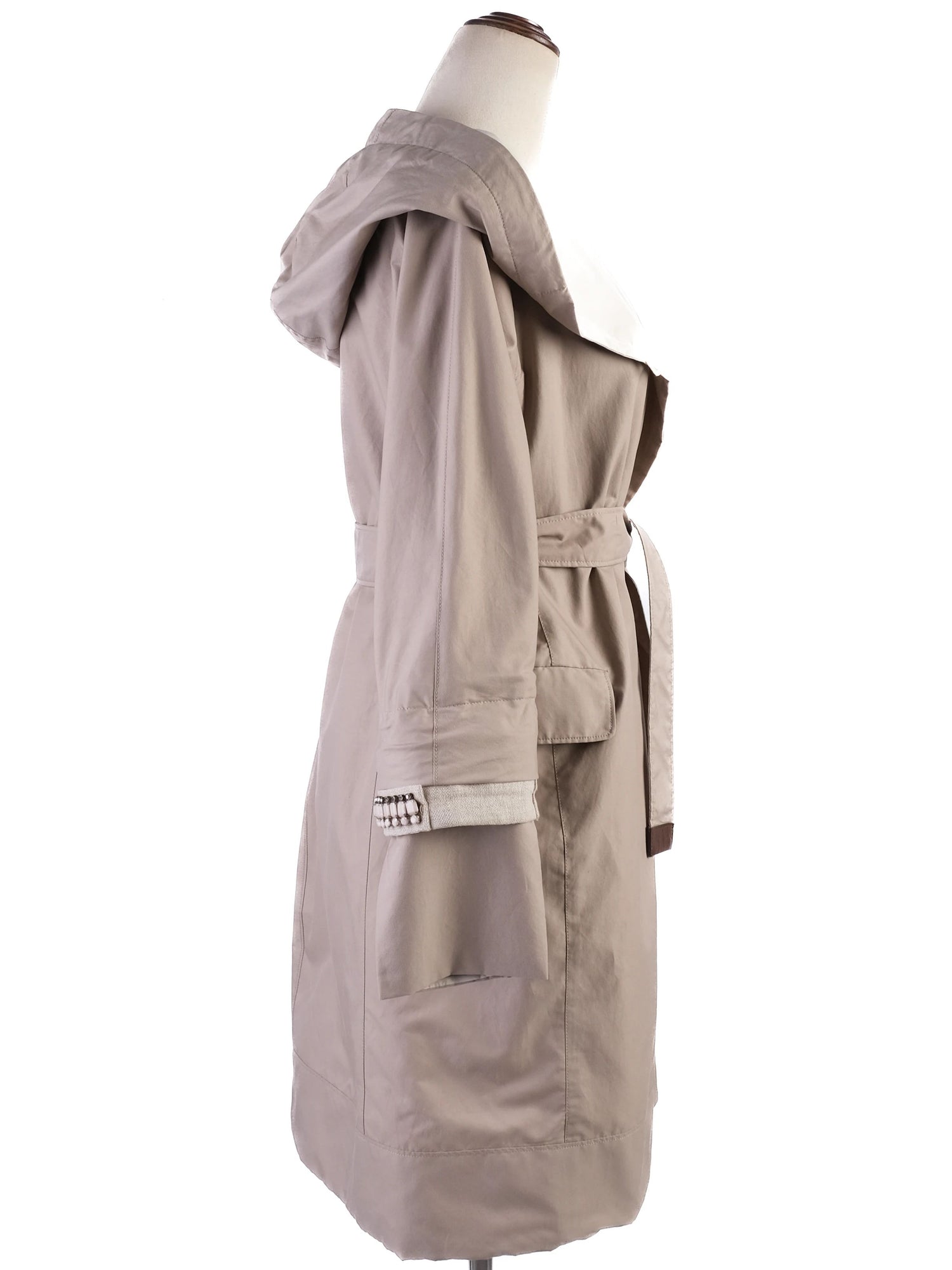 Max Mara Gray Hooded Coat with Waist Belt Size S Excellent Condition