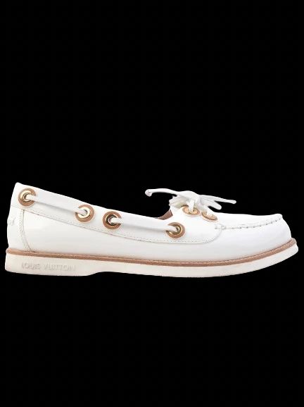 Excellent Louis Vuitton Women White Leather Boat Shoe Size 40