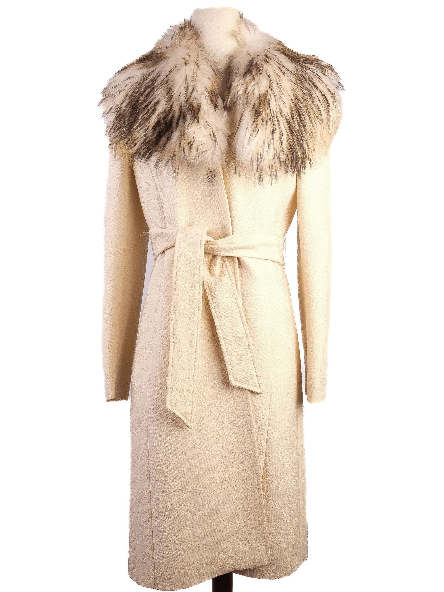 Excellent Valentino White Wool Coat with Fur Collar Size M