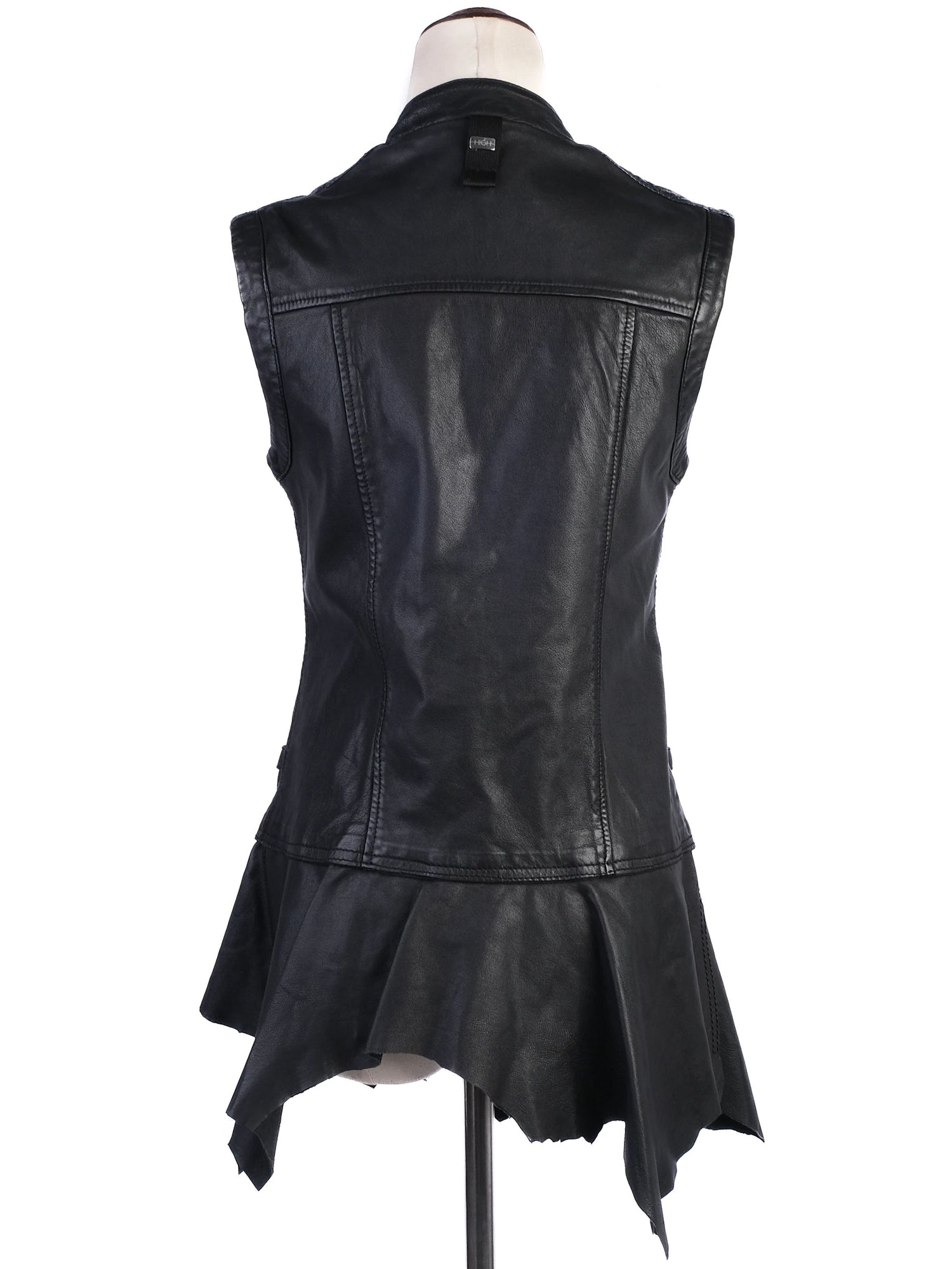 EXCELLENT High Black Leather Vest Size S Edgy Design with Zippered Pockets