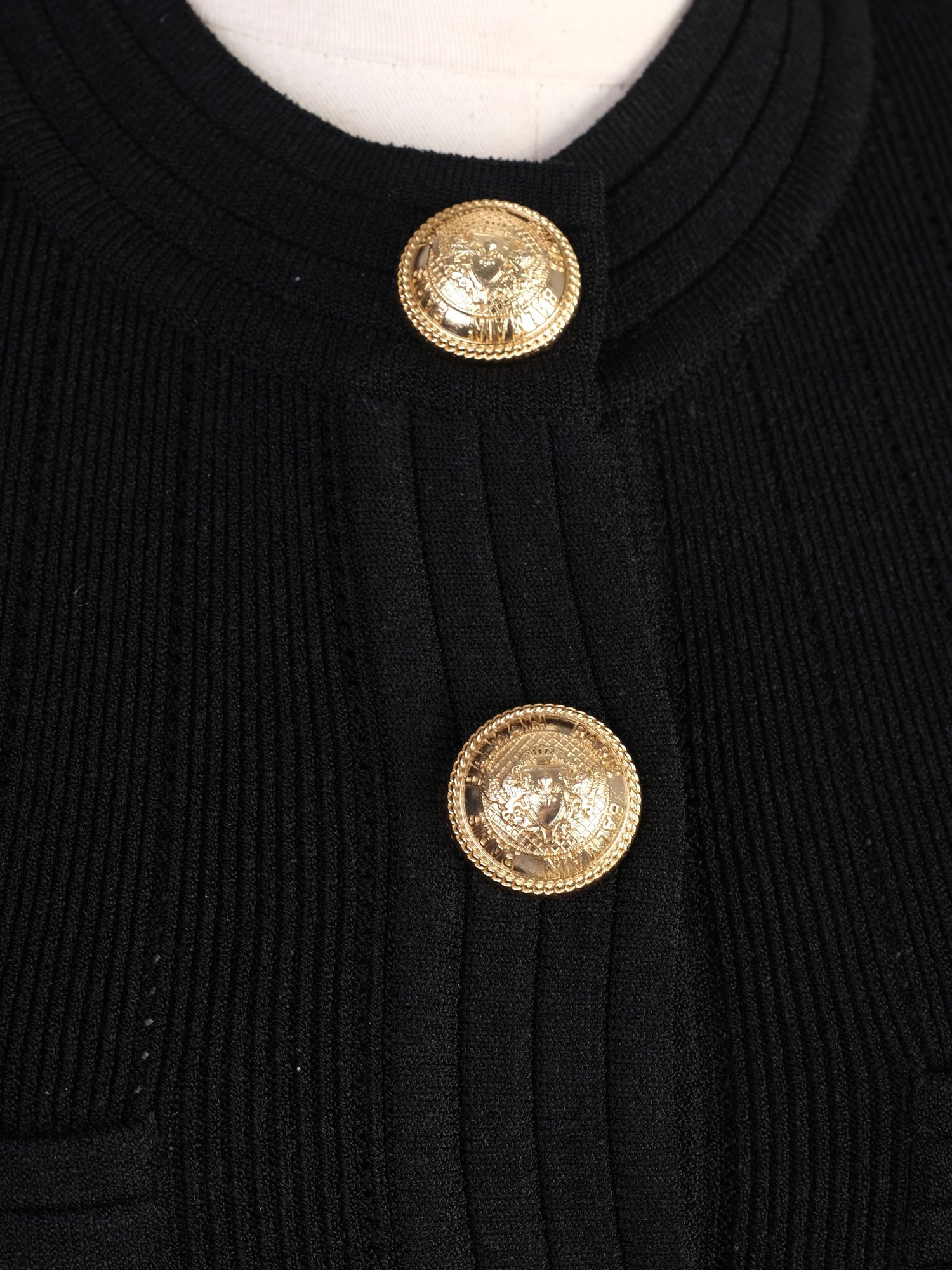 Excellent Balmain Black Ribbed Jacket Gold Buttons Size XS