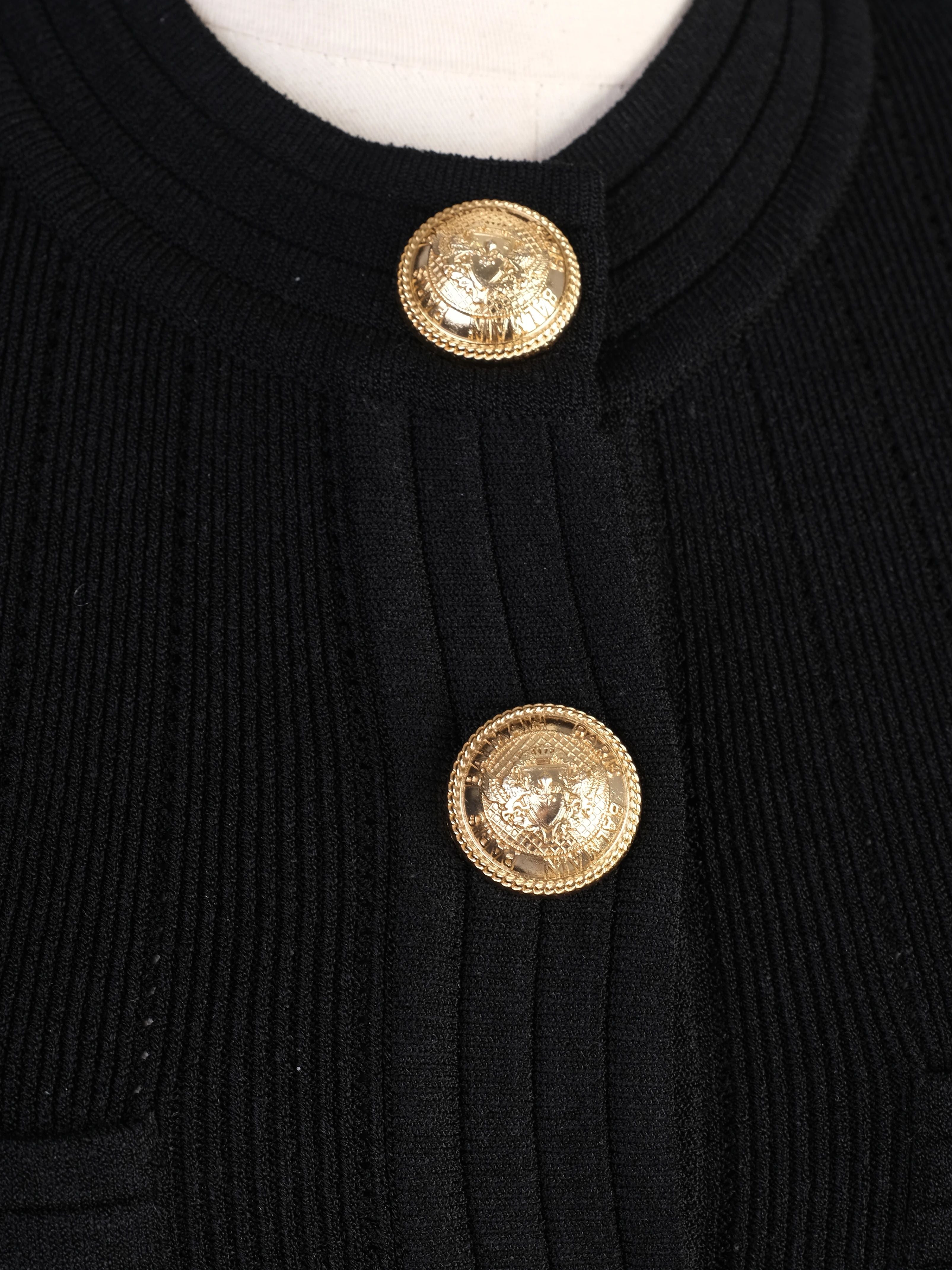 Excellent Balmain Black Ribbed Jacket Gold Buttons Size XS