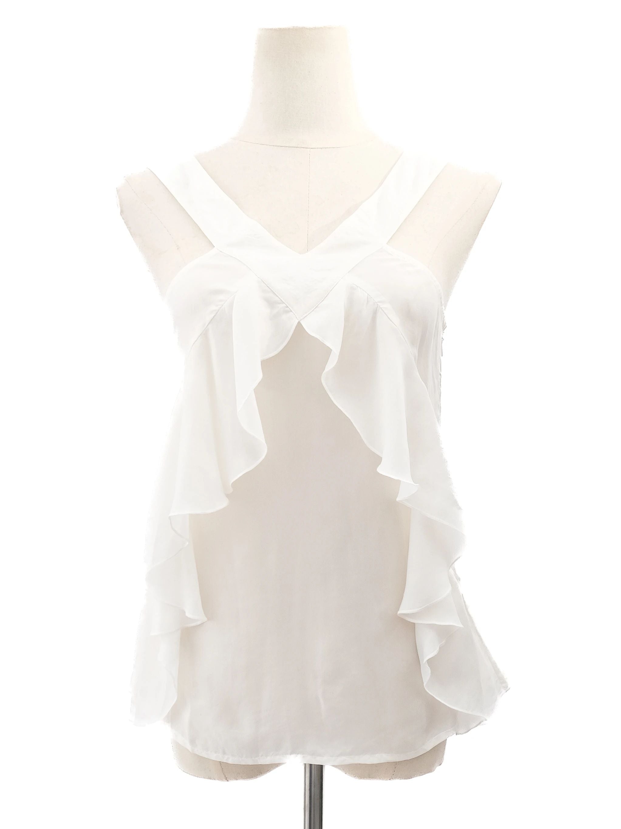 Excellent MaxCo White Cotton Sleeveless Blouse Size S with Ruffles