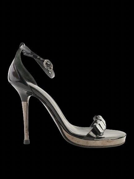 Excellent Nando Muzi Black Leather High-Heeled Sandals Size 35