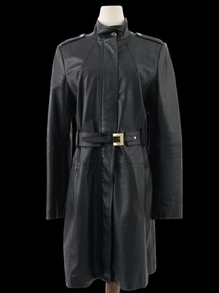 Excellent Elisabetta Franchi Black Leather Coat Size M