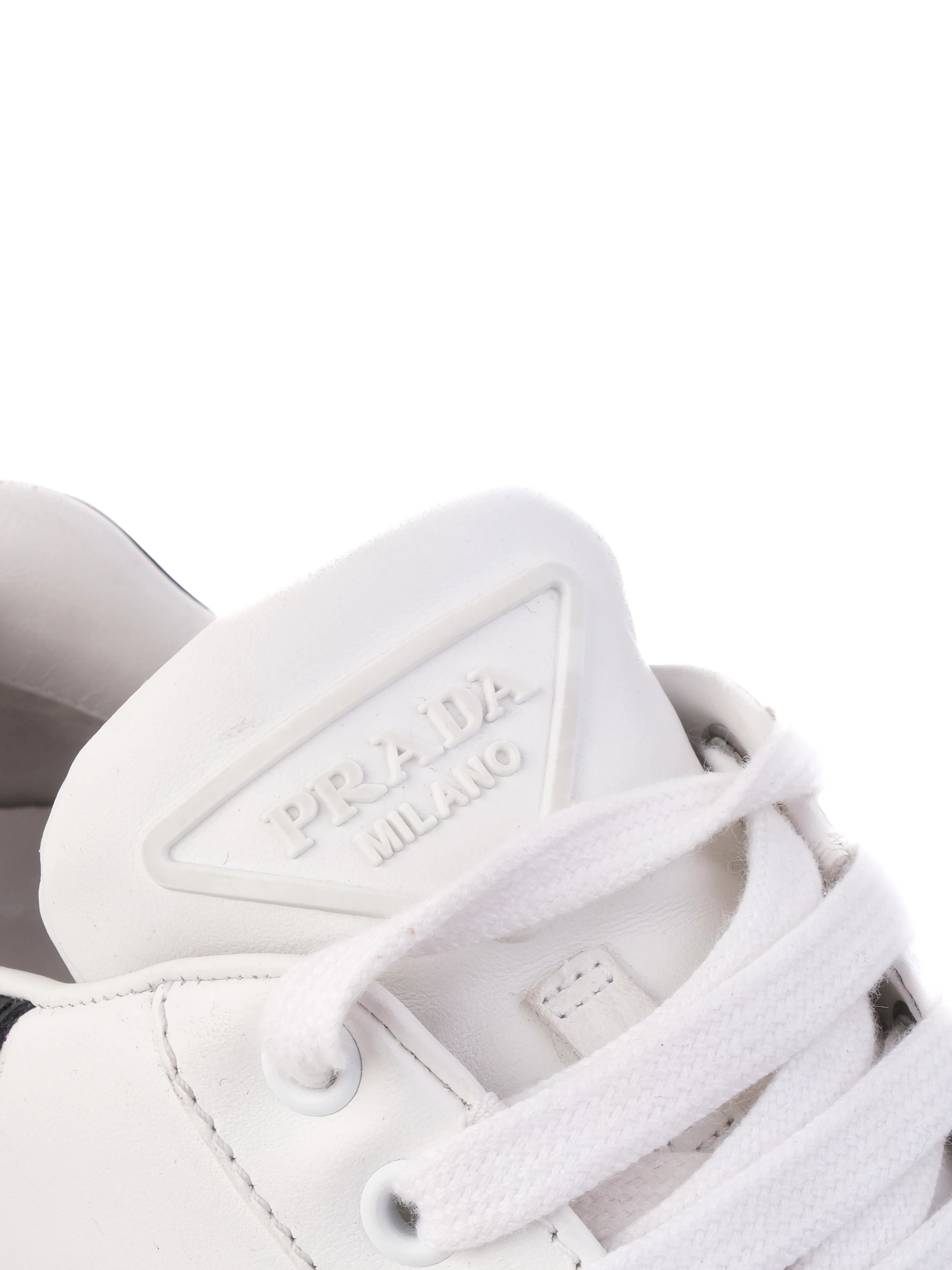 Excellent Prada White Leather Sneakers Size 37 with Black Accents
