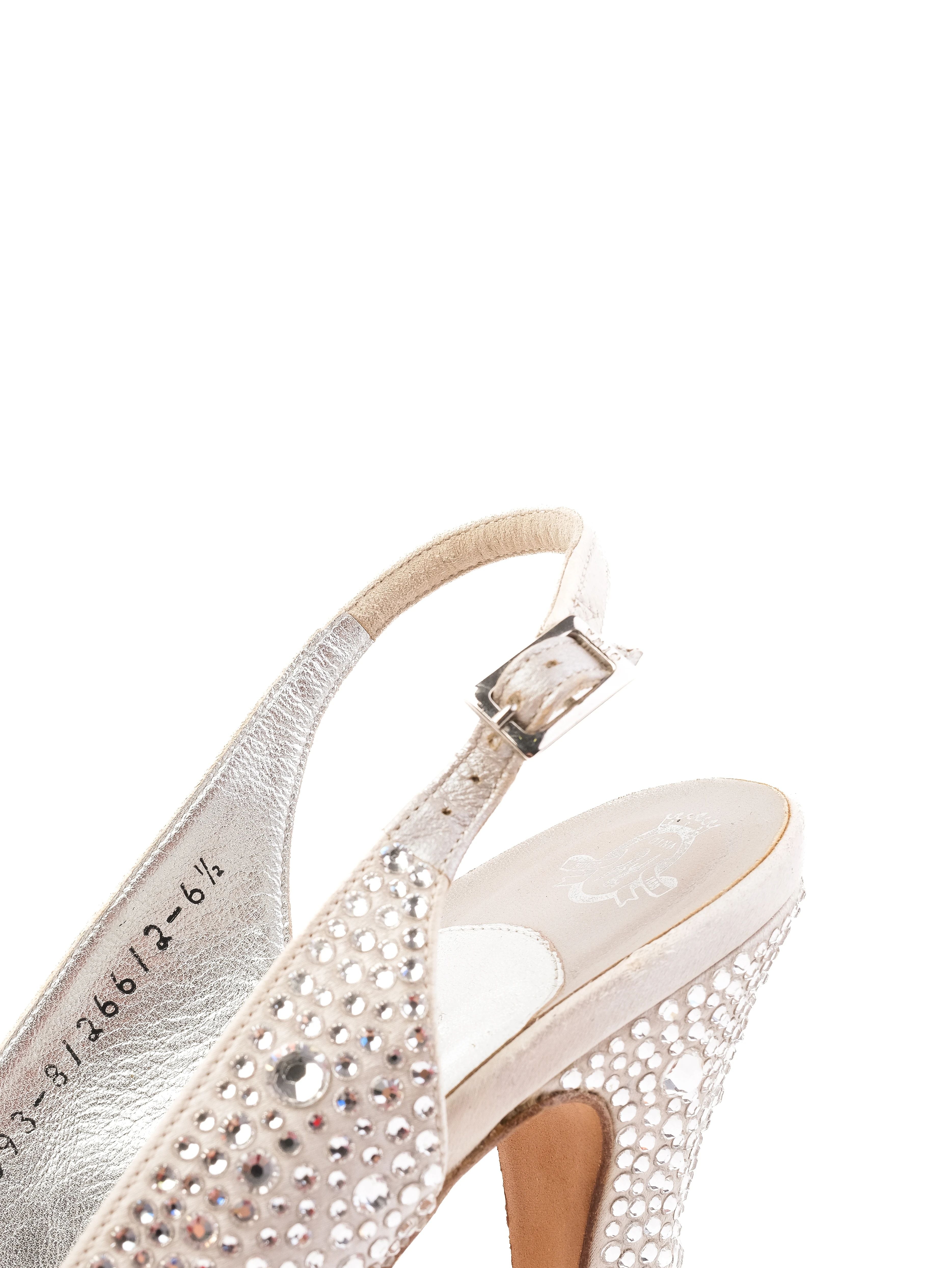 Excellent Gina White Leather High-Heeled Slingback Shoes Size 38.5