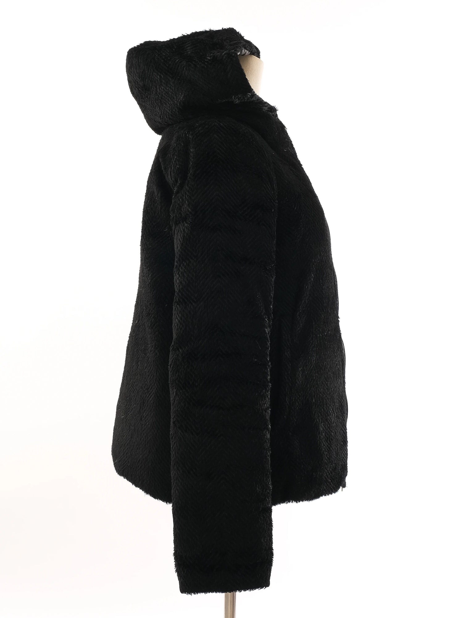 Excellent Marella Black Fur-Textured Jacket with Hood Size M