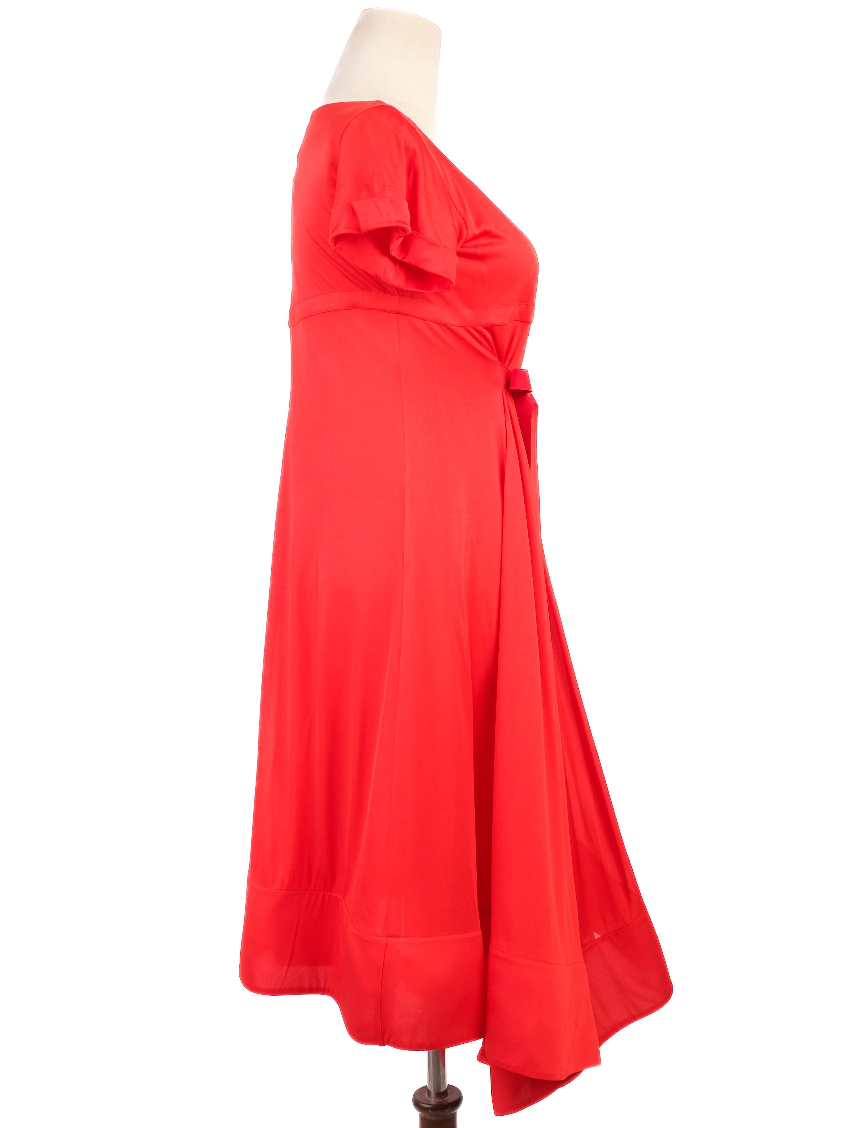 Excellent Celine Red Dress Size M with Bow Detail Viscose