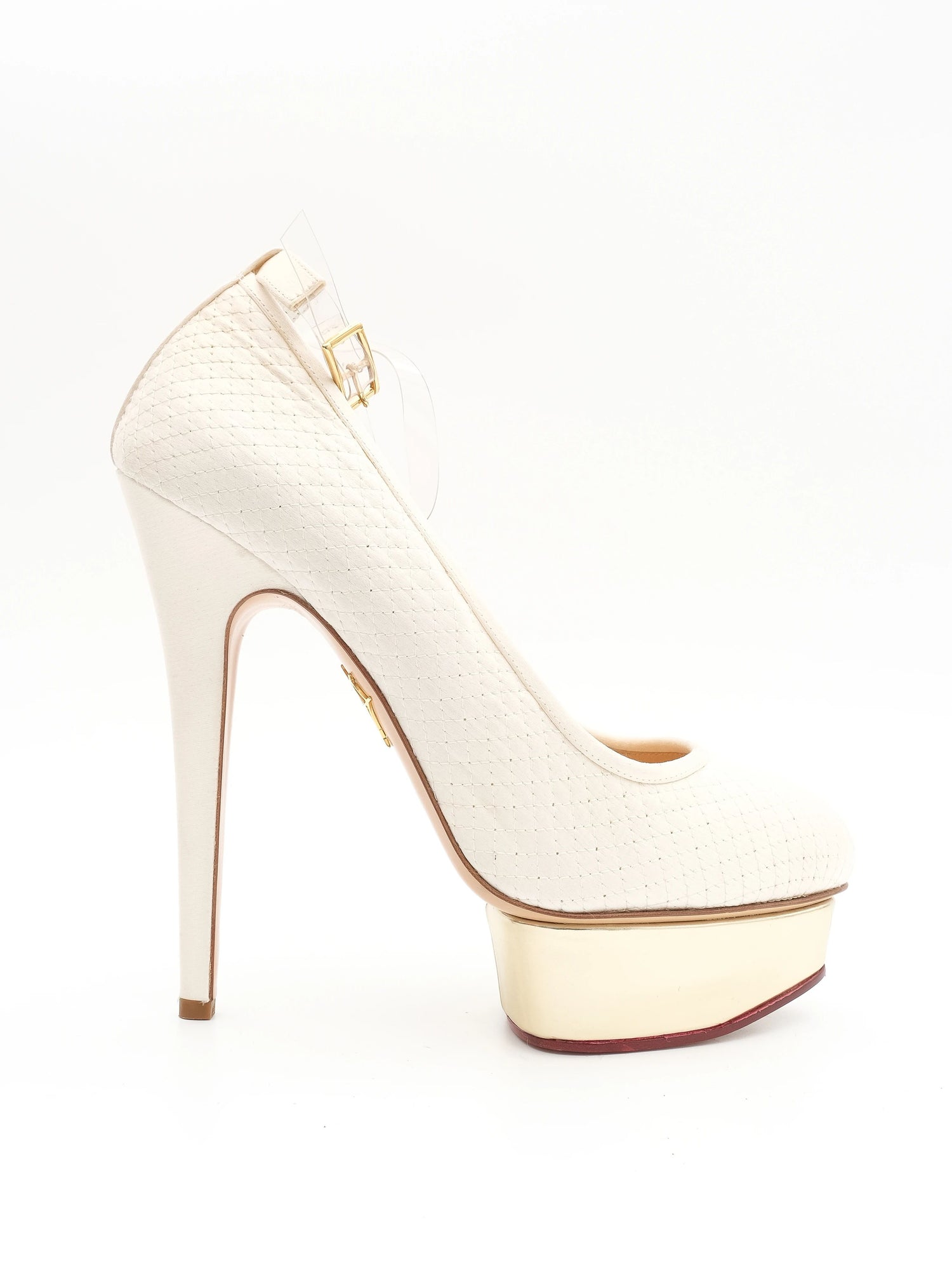NEW Charlotte Olympia White Leather High-Heeled Platform Shoes Size 40