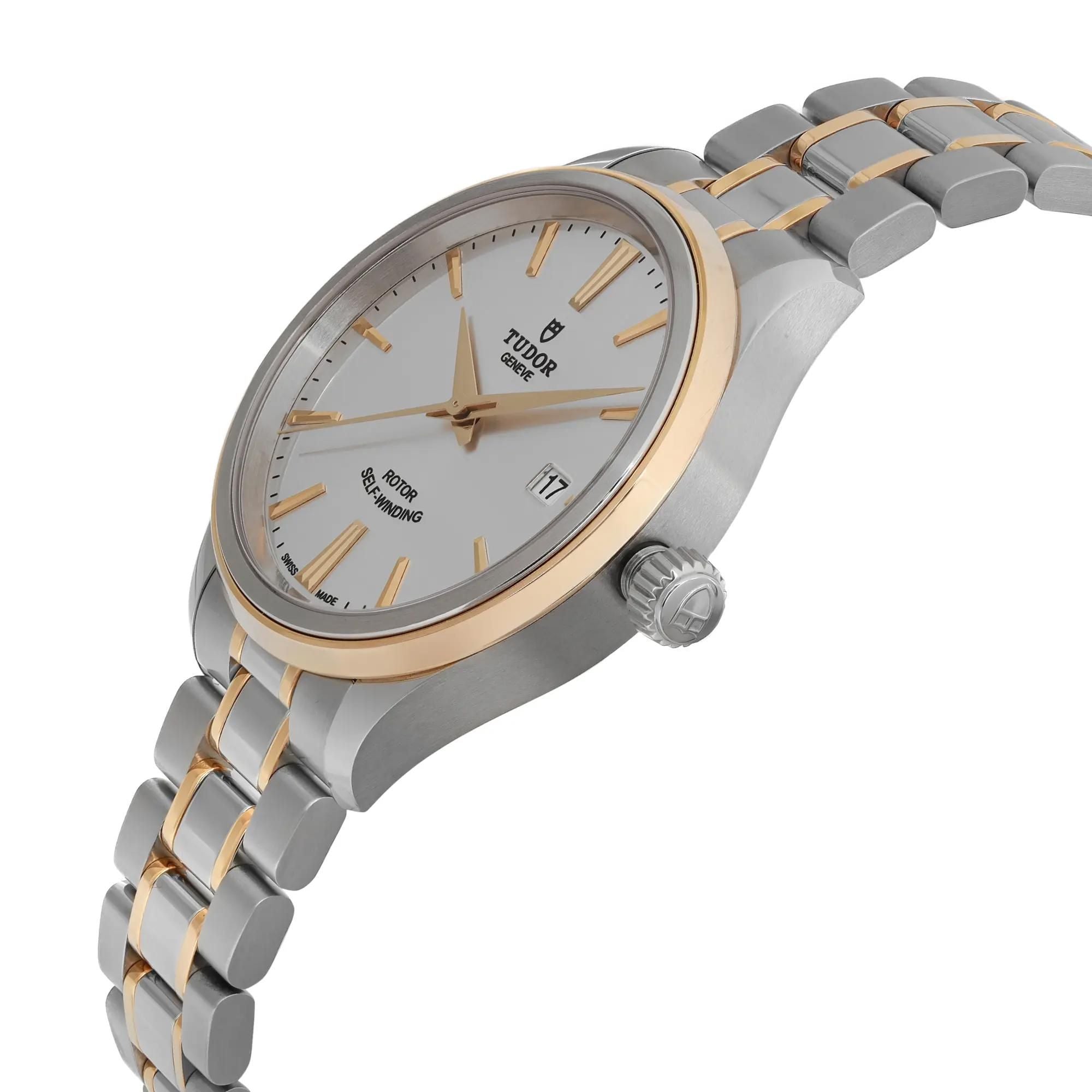Tudor Style 38mm 18K Yellow Gold Steel Silver Dial Automatic Watch 12503-0002