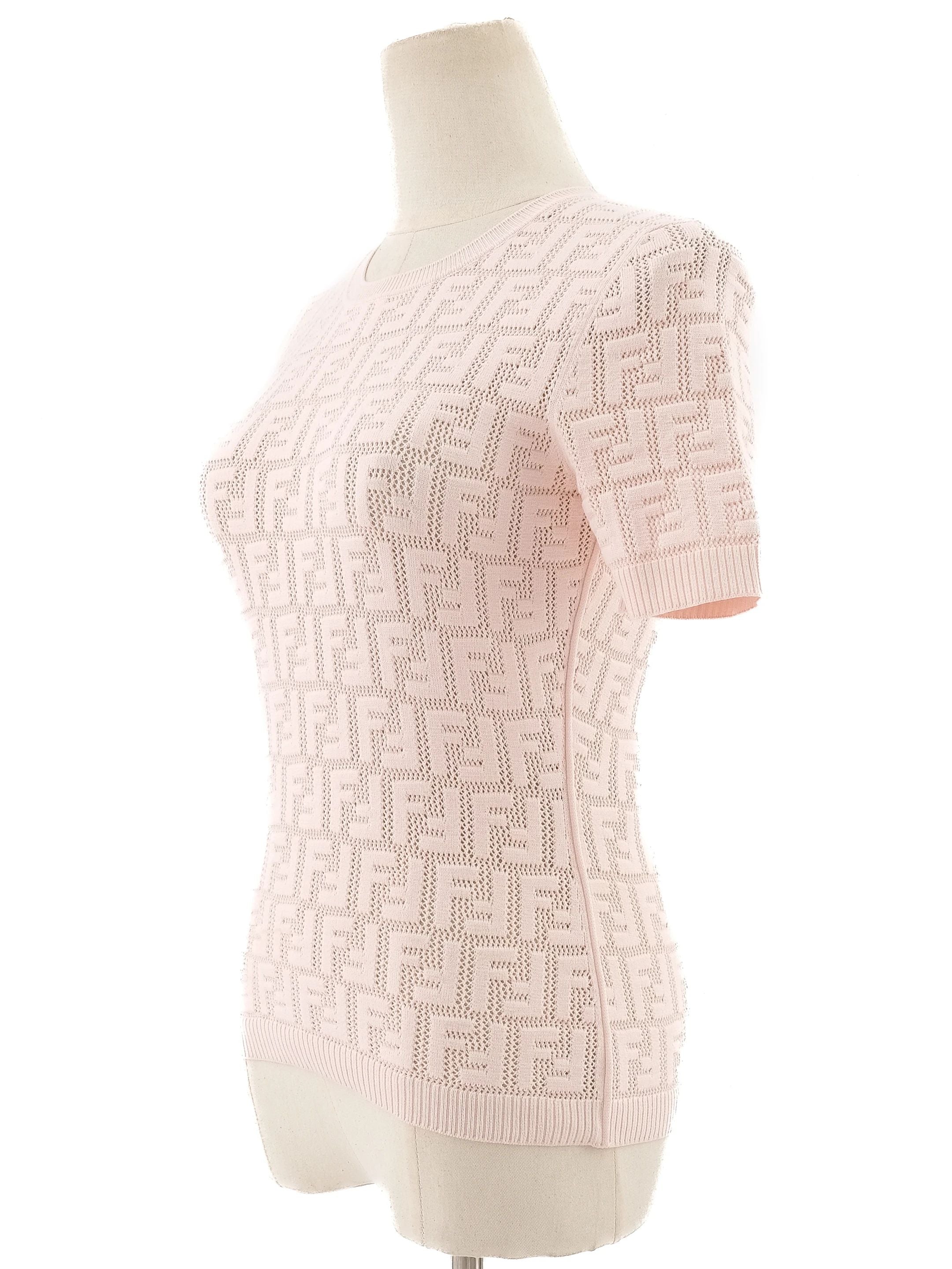 Excellent Fendi Pink Short Sleeve Knit Top Size XS Viscose