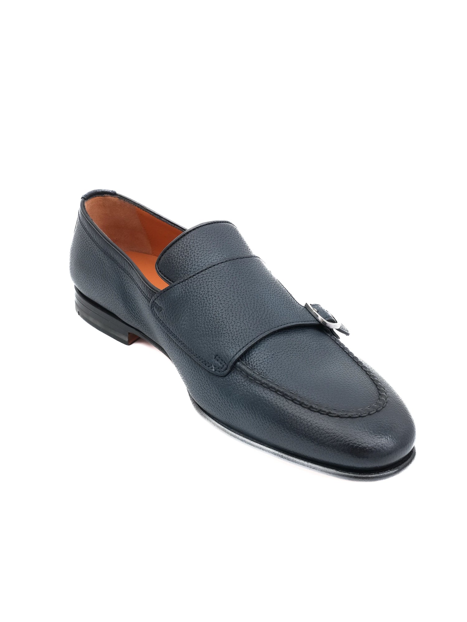 Excellent Santoni Black Leather Monk Strap Shoes Size 42.5