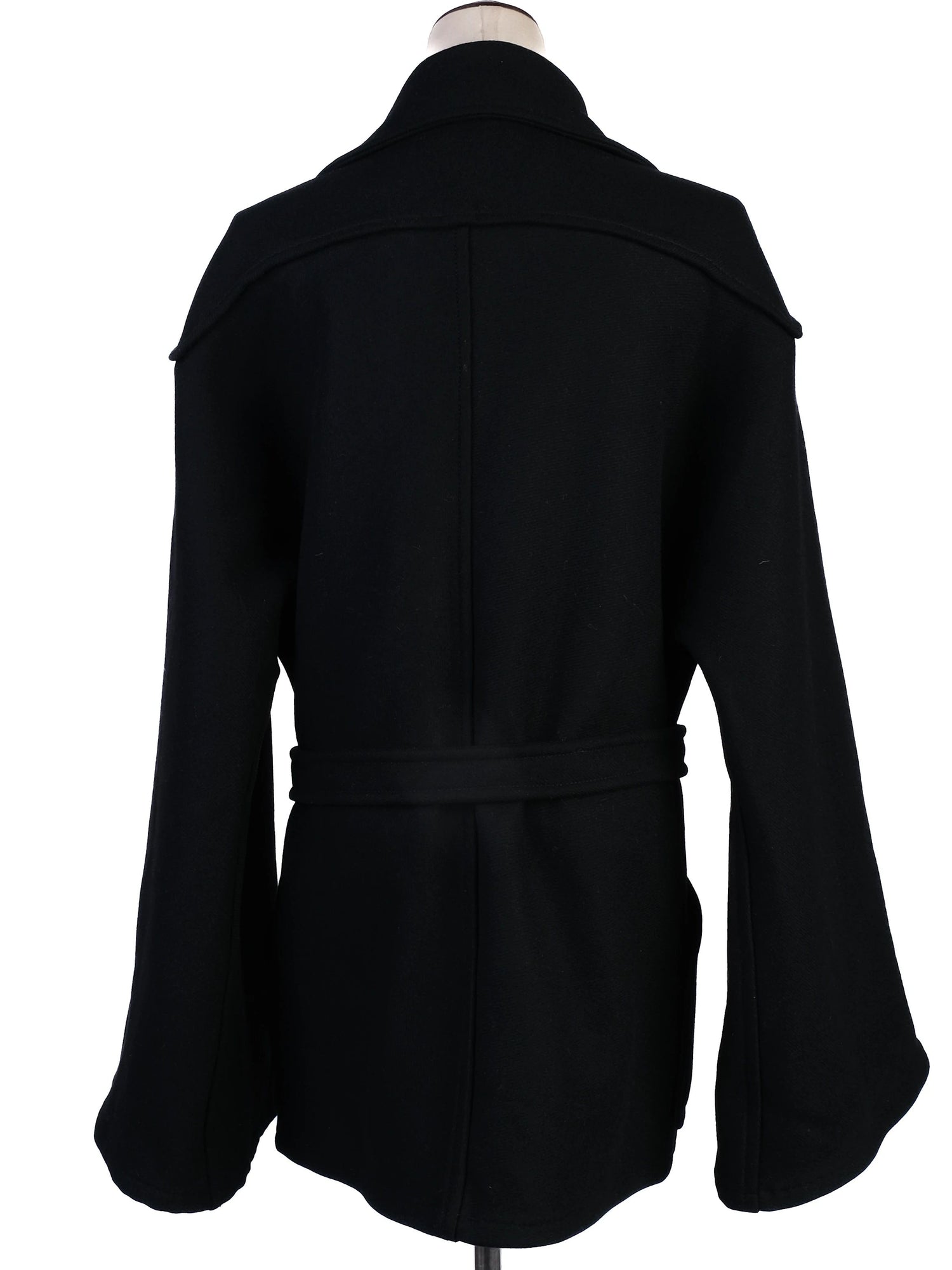 Excellent Bottega Veneta Black Wool Coat with Belt Size M