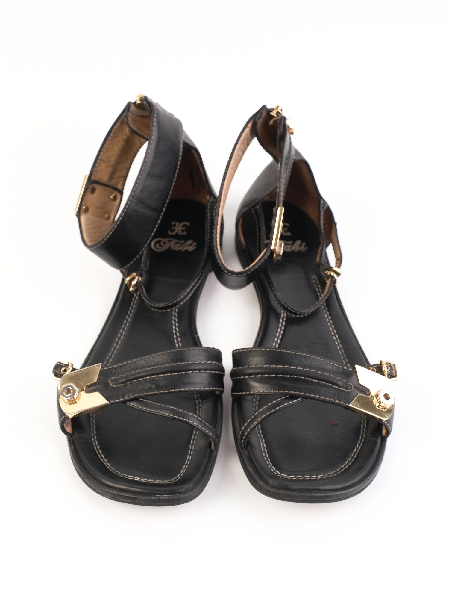 Excellent Fabi Black Leather Sandals Size 38 with Gold Accents