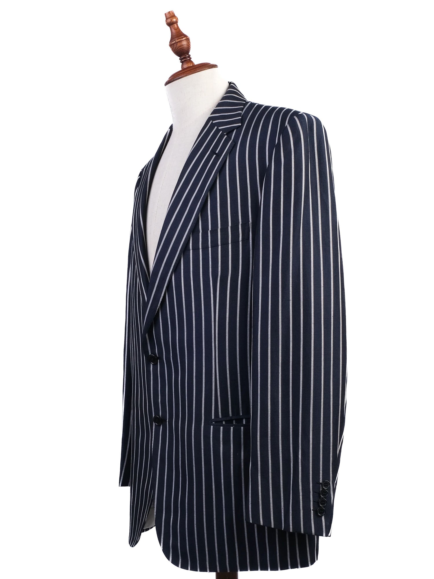 Excellent BRIONI Blue Silk Jacket with White Stripes Size XXL