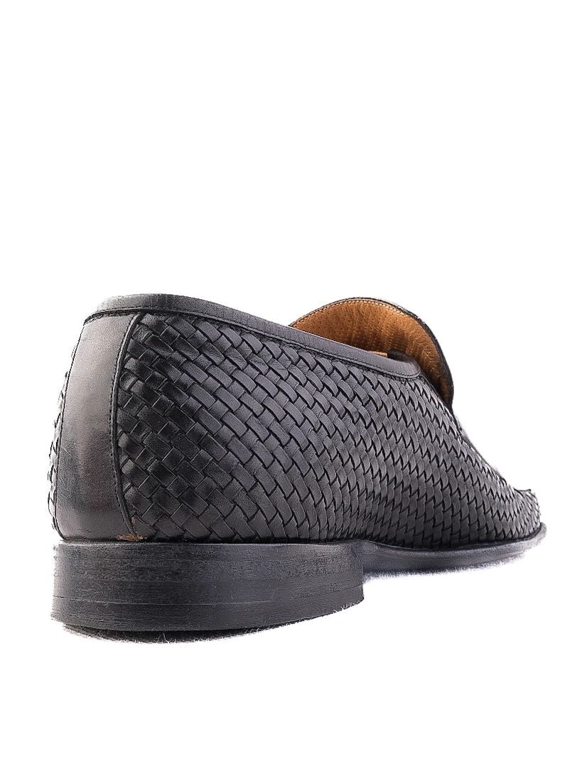Excellent Bally Black Woven Leather Loafers Size 39 for Men