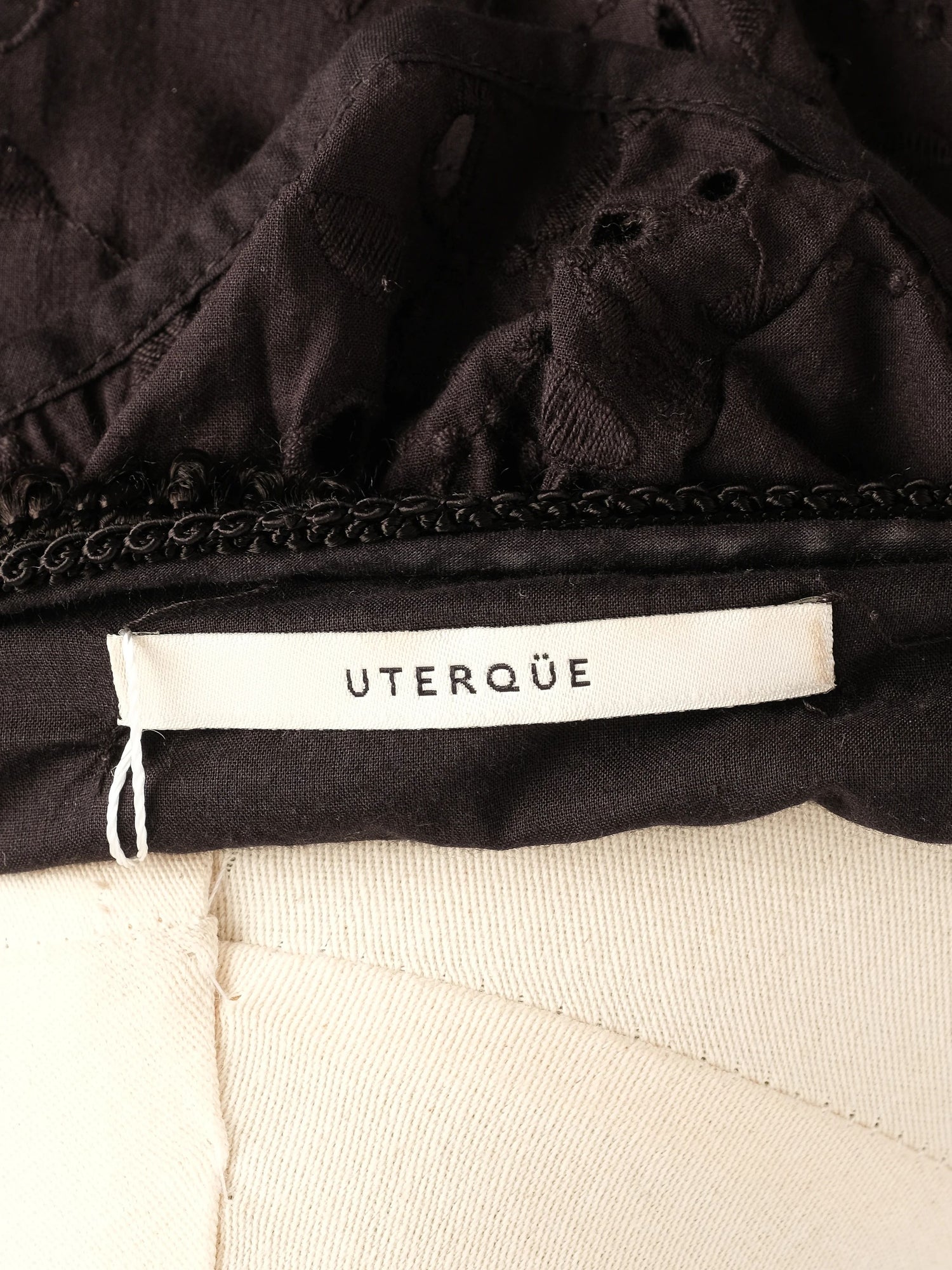 Excellent Uterque Black Cotton Dress M with Ruffle & Embroidery Details