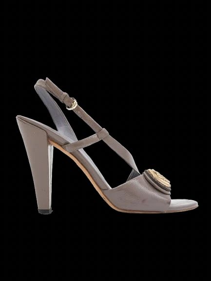 Gucci Gray High-Heeled Slingback Shoes Leather Size 35.5 Excellent