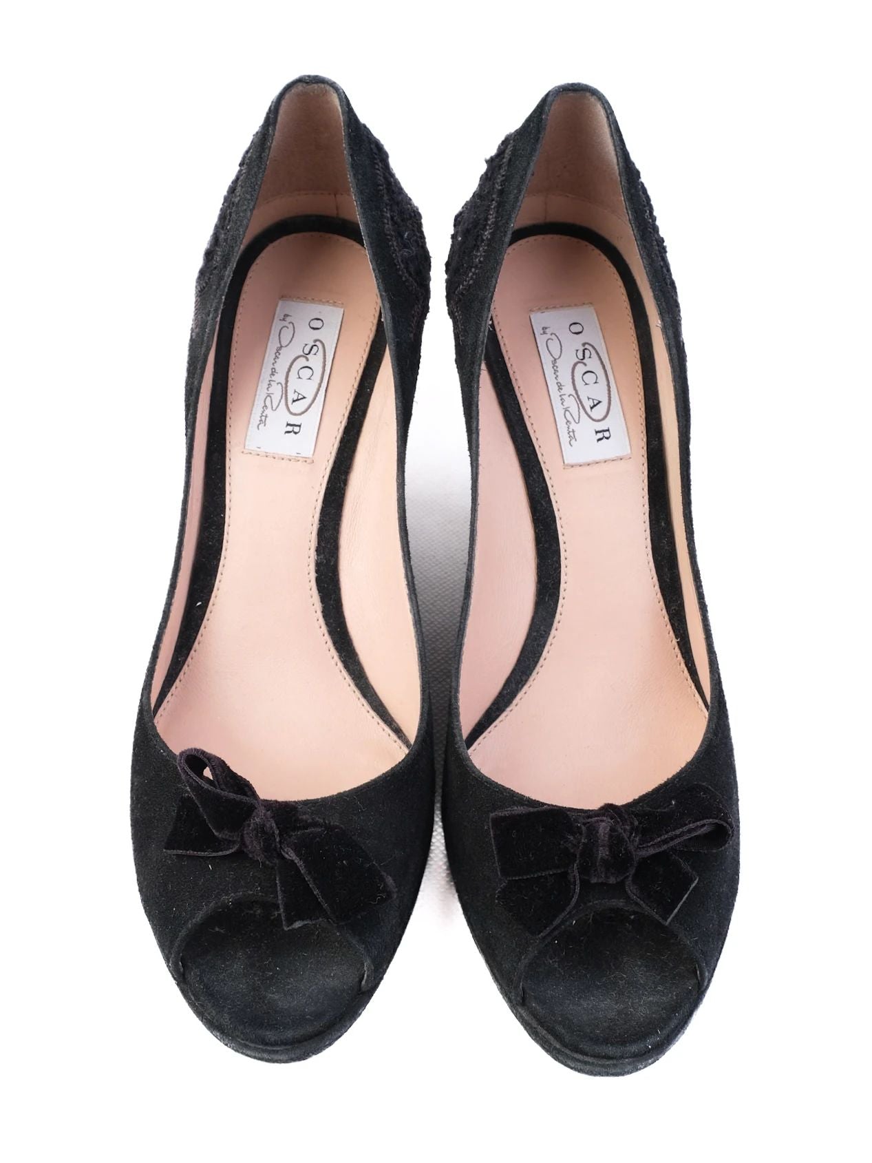 Excellent Oscar de la Renta Black Leather Wedge Heel Shoes Size 38