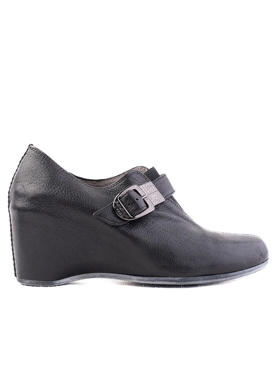Perfect Baldinini Black Leather Wedge Shoes Size 36.5 with Buckle