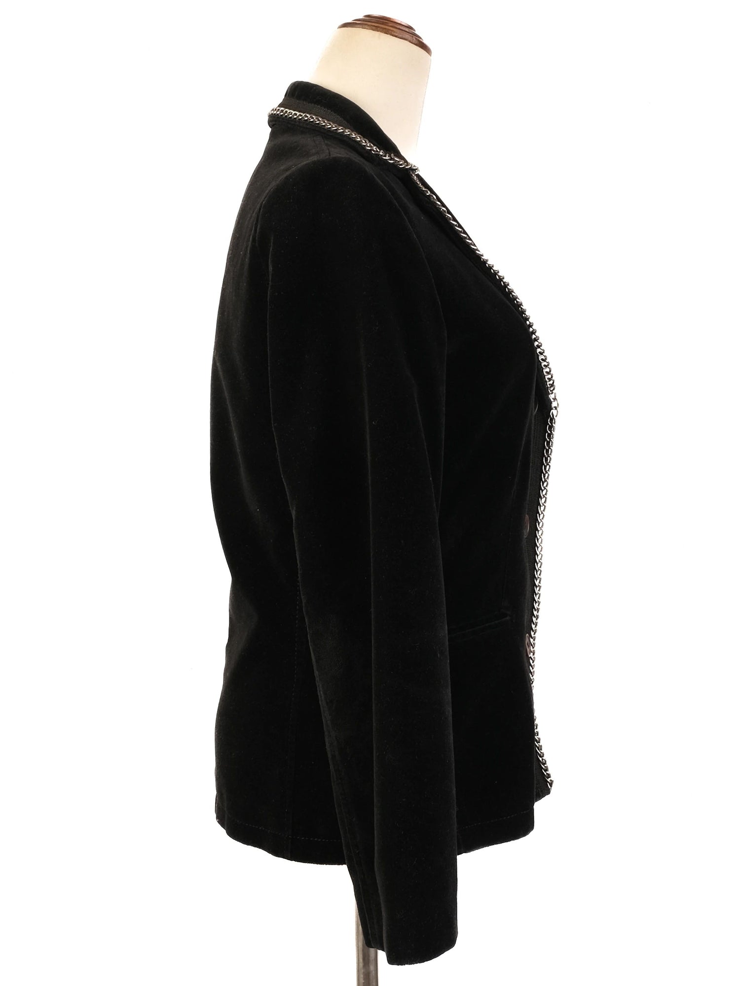 Excellent Byblos Black Velvet Blazer M Women with Chain Detailing
