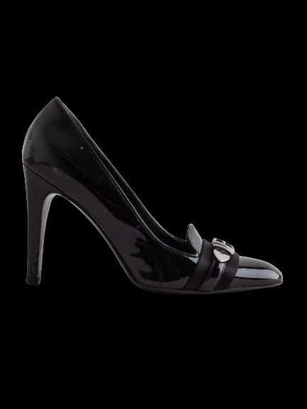 Good Gucci Black Leather High-Heeled Shoes Size 38 with Buckle