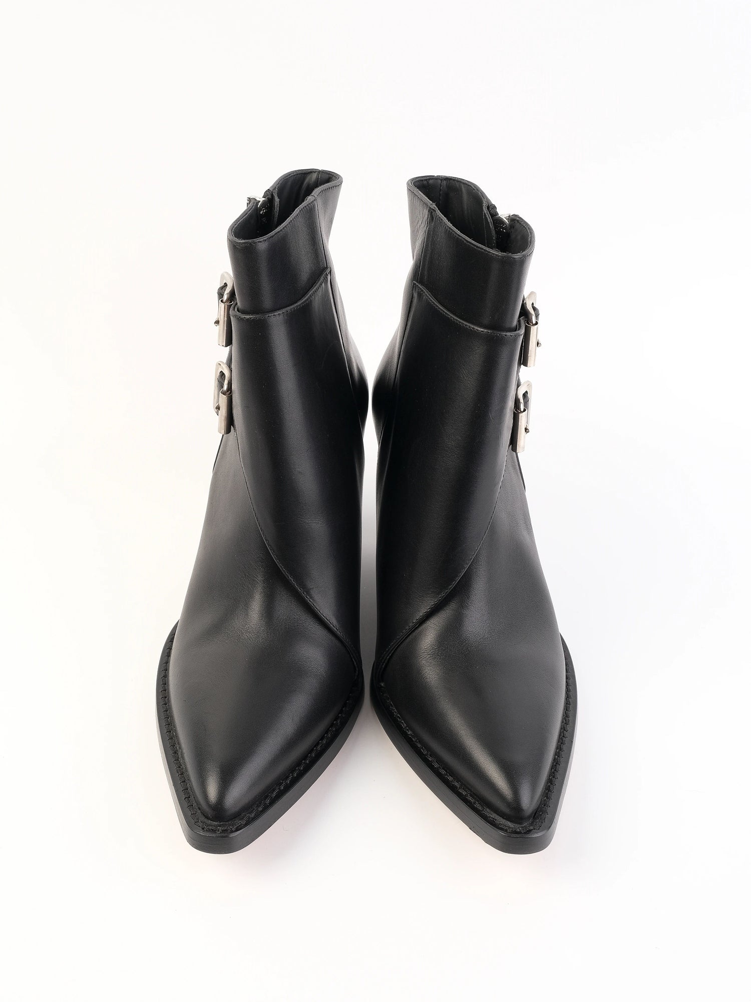 Excellent Iro Black Leather Ankle Boots with Side Zipper, Size 39