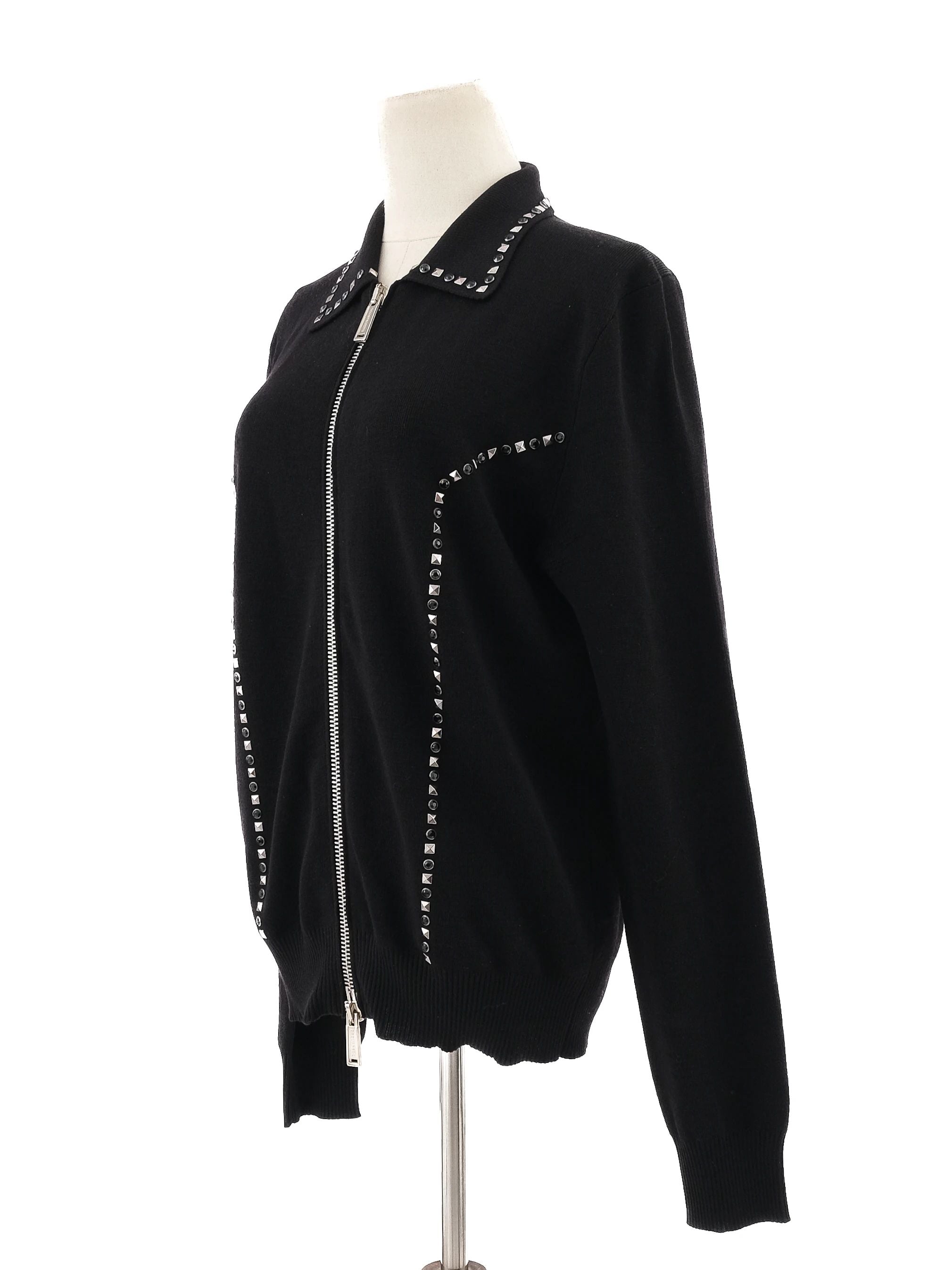 Excellent Dsquared2 Black Wool Zip-Up Jacket with Decorative Studs Size S