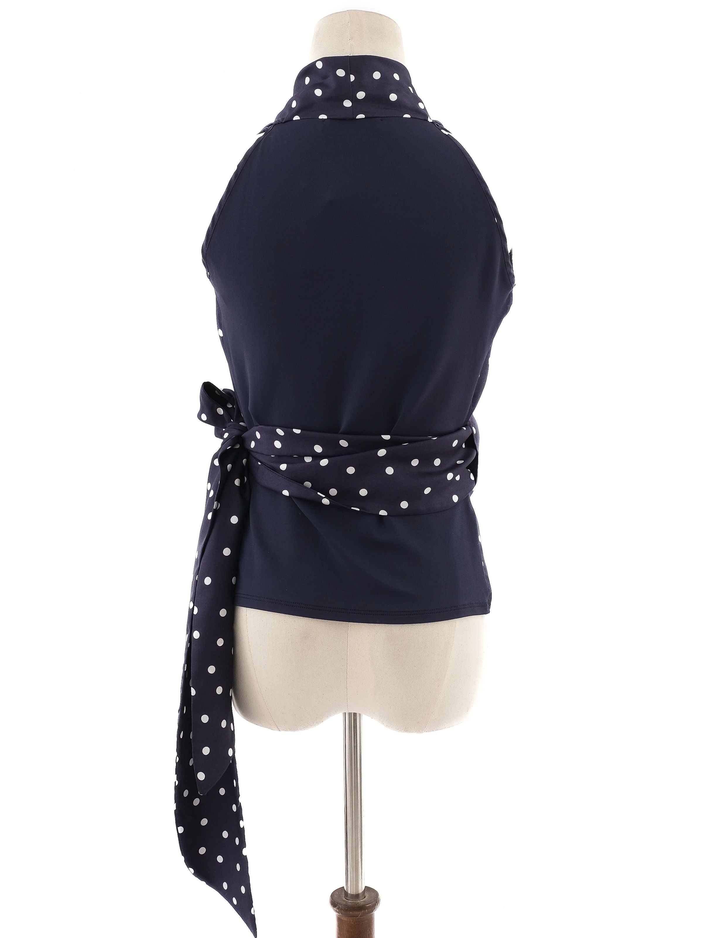 Max Mara Blue Wrap Top Women Size S Polka Dot Viscose Excellent