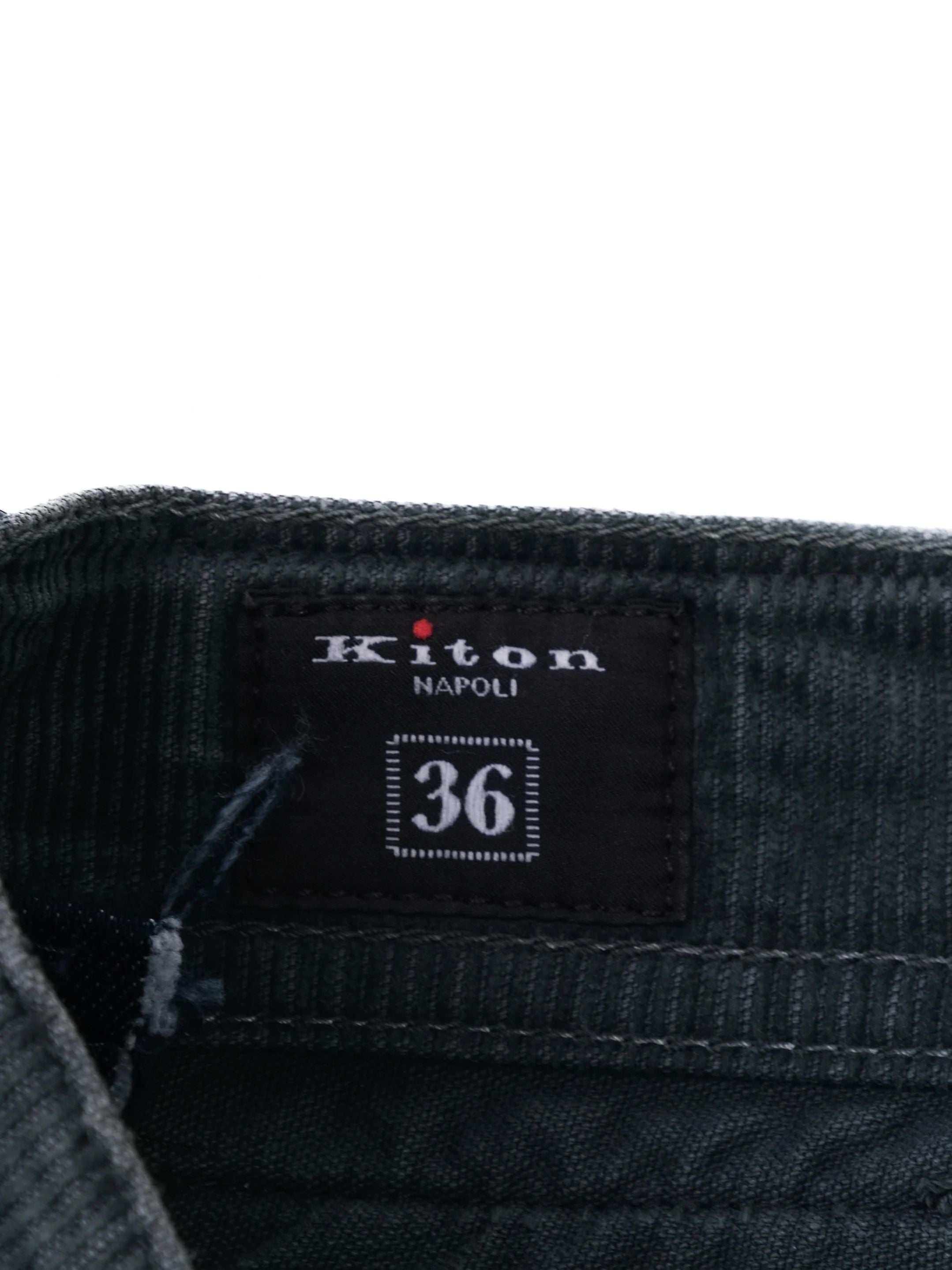 Excellent Kiton Green Cotton Pants Size XL - Textured Fabric