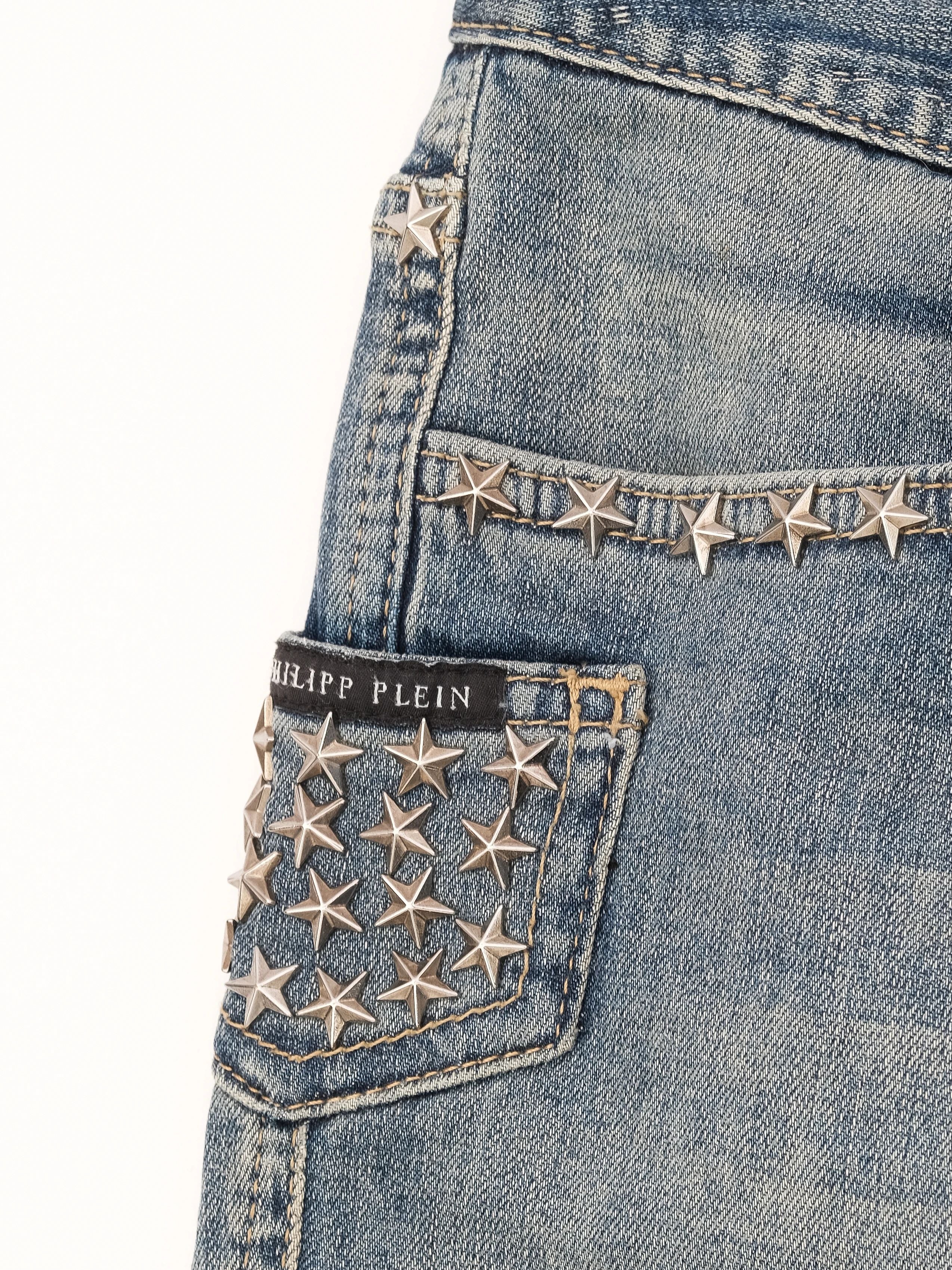 Excellent Phillipp Plein Blue Jeans Size S with Decorative Details