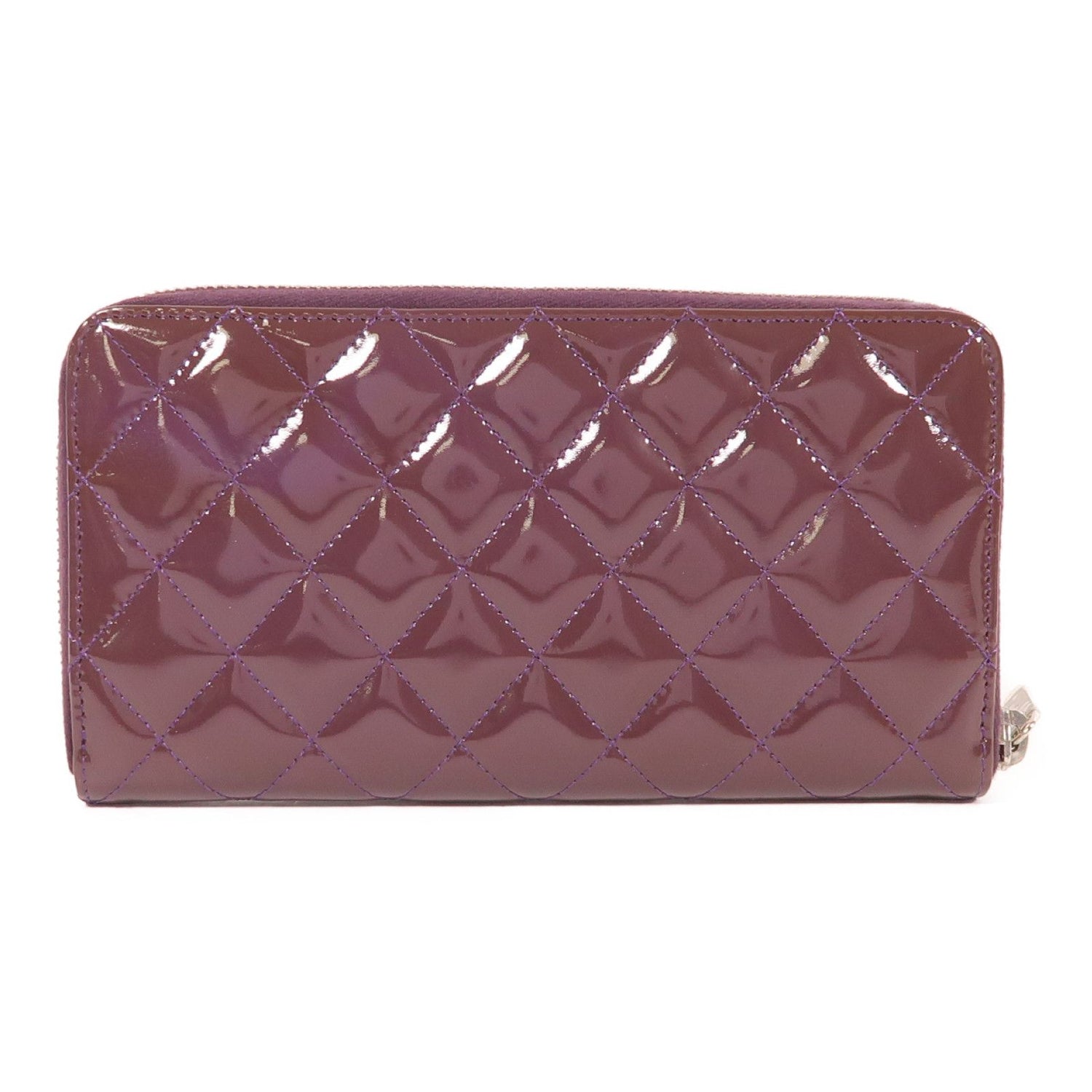 Chanel Purple Purple Enamel Lacquered Leather Long Wallet Silver Pocket Long Wallet Purple L-shaped Zipper Wallet Paten