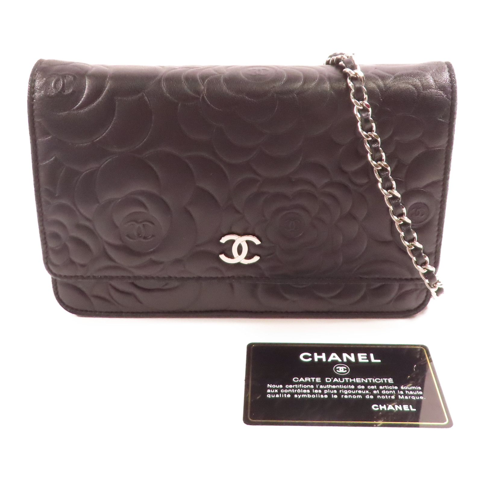 Chanel Lambskin Camellia Embossed Wallet on Chain WOC