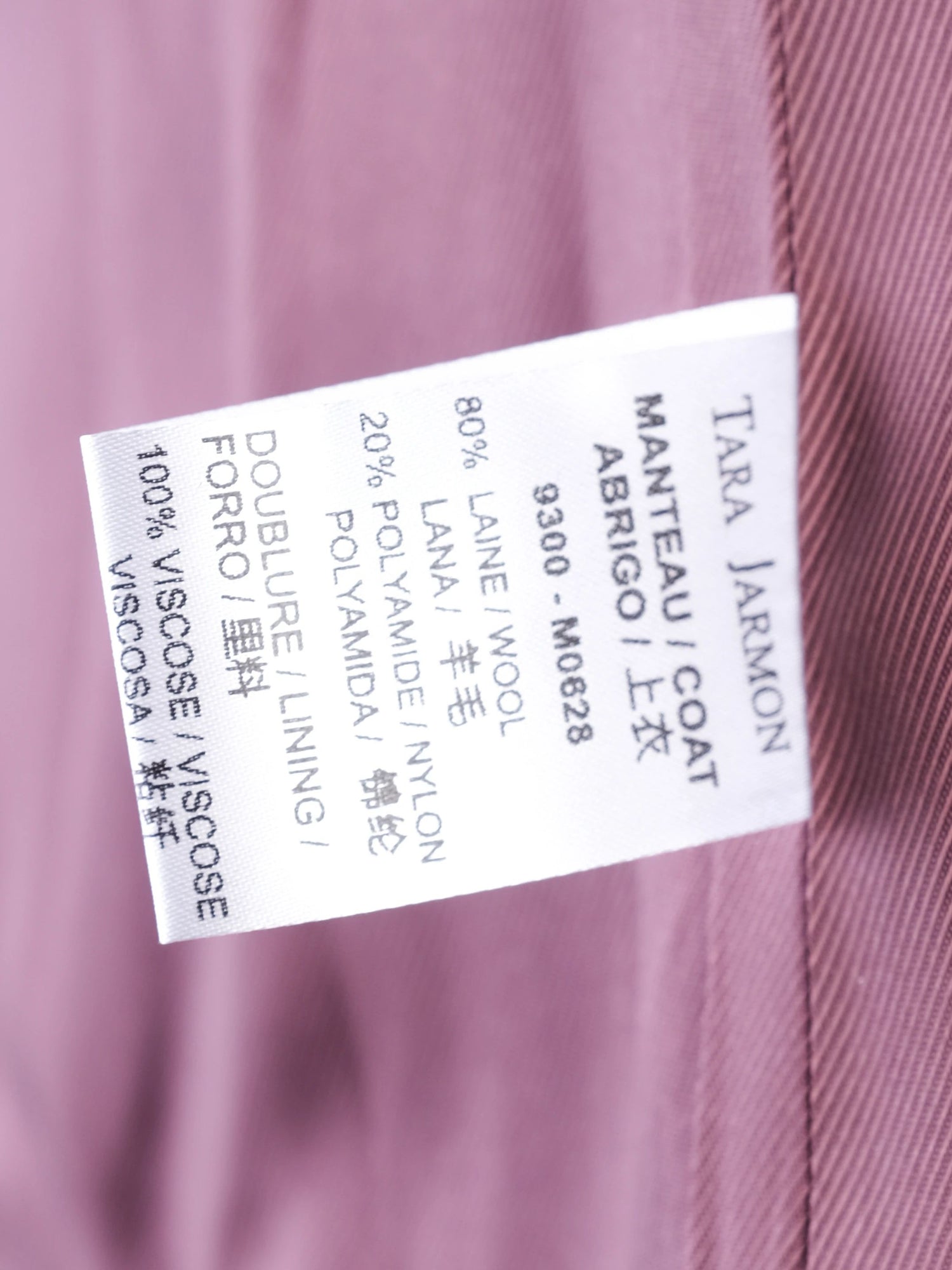 Excellent Tara Jarmon Pink Wool Double-Breasted Coat Size L