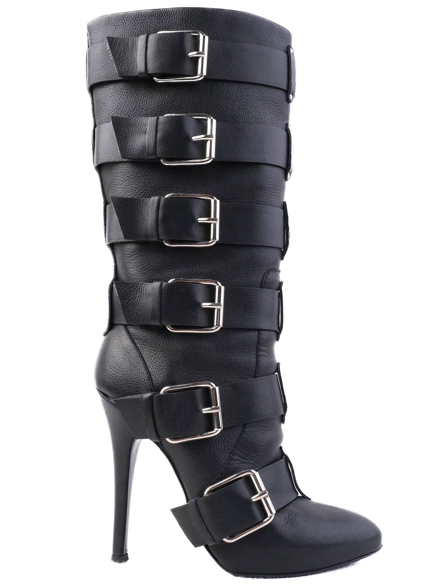Excellent Giuseppe Zanotti & Balmain Black Leather Knee-High Boots Size 38