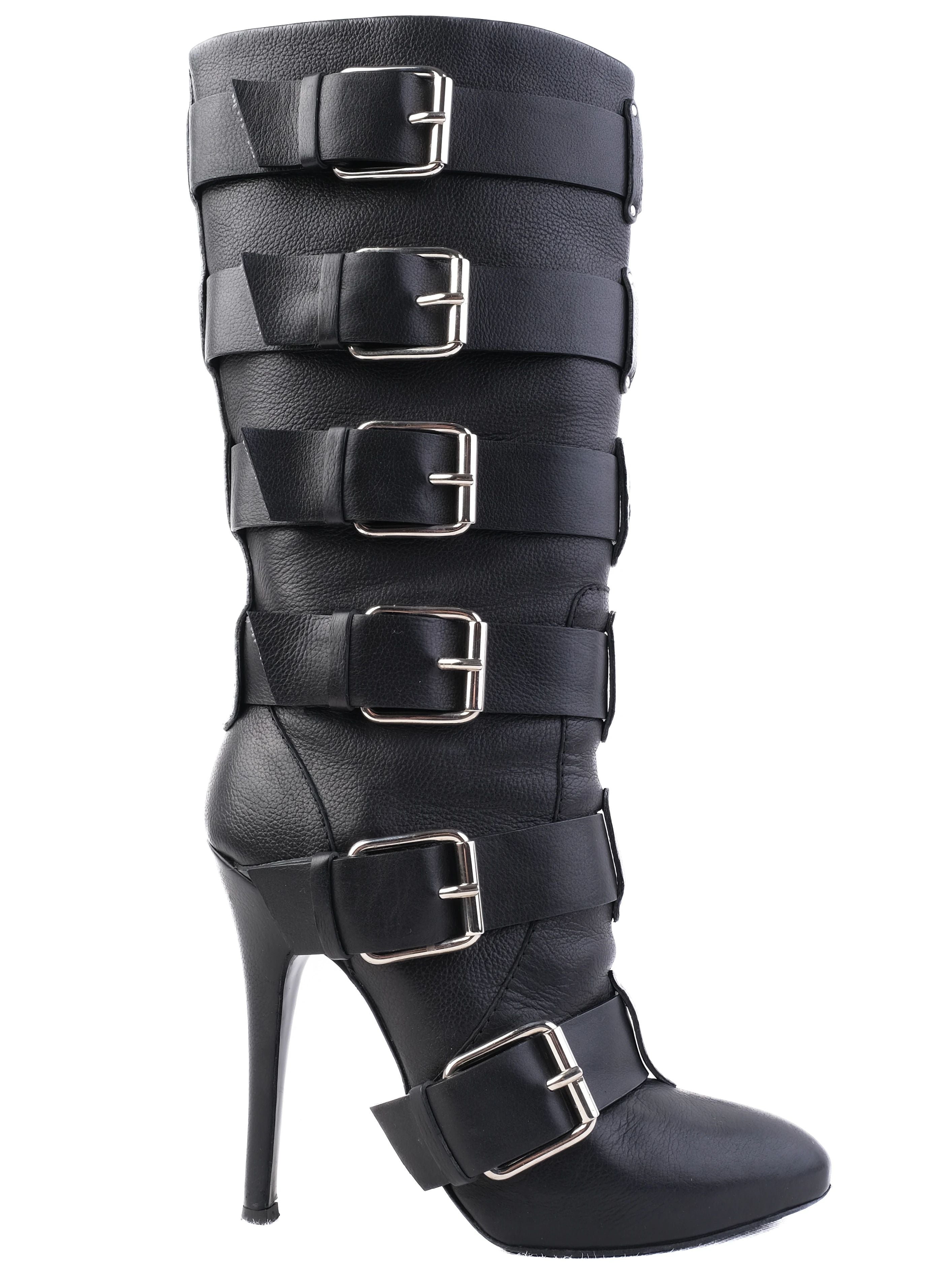 Excellent Giuseppe Zanotti & Balmain Black Leather Knee-High Boots Size 38