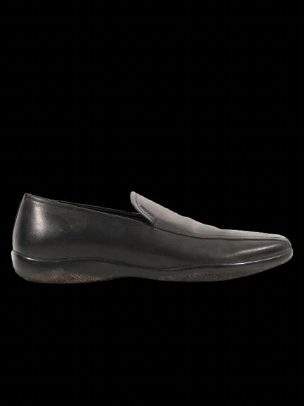 Excellent Prada Black Leather Slip-On Shoes Size 41 for Men