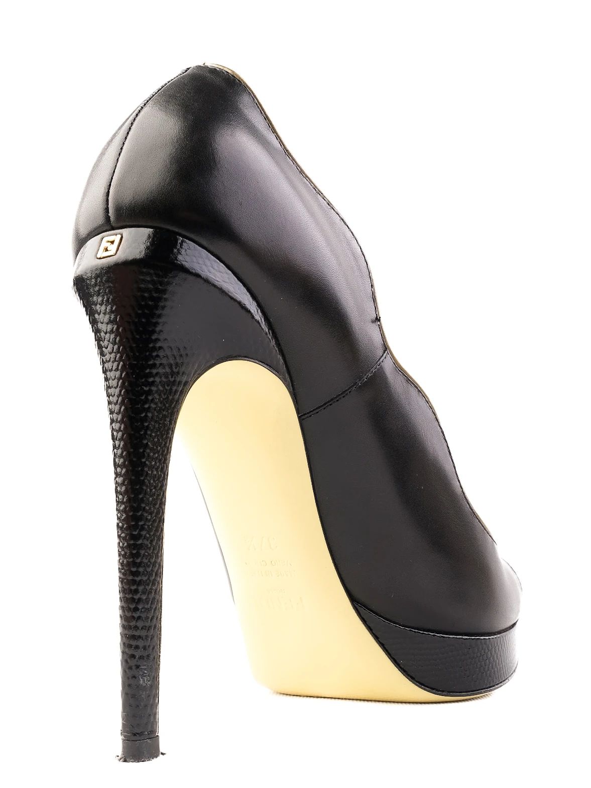 Fendi Black Leather High-Heeled Peep-Toe Shoes Size 37.5