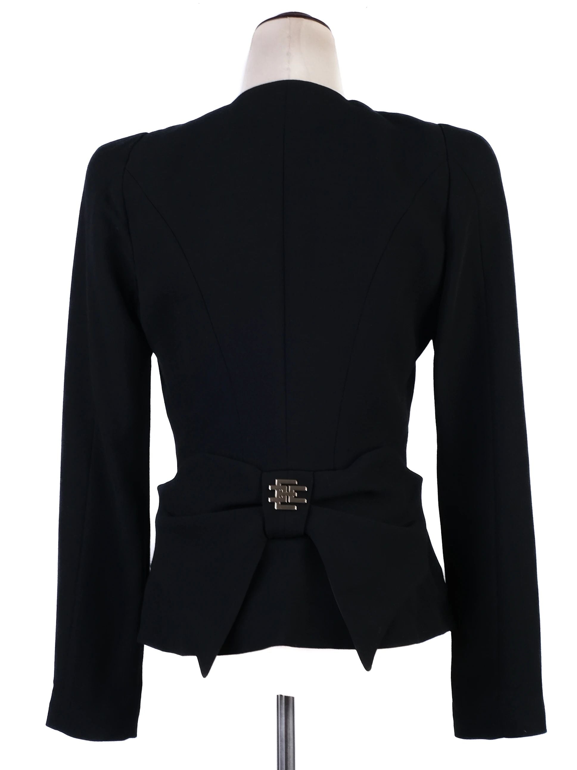 Excellent Elisabetta Franchi Black Wool Blazer Size M Peplum Detail