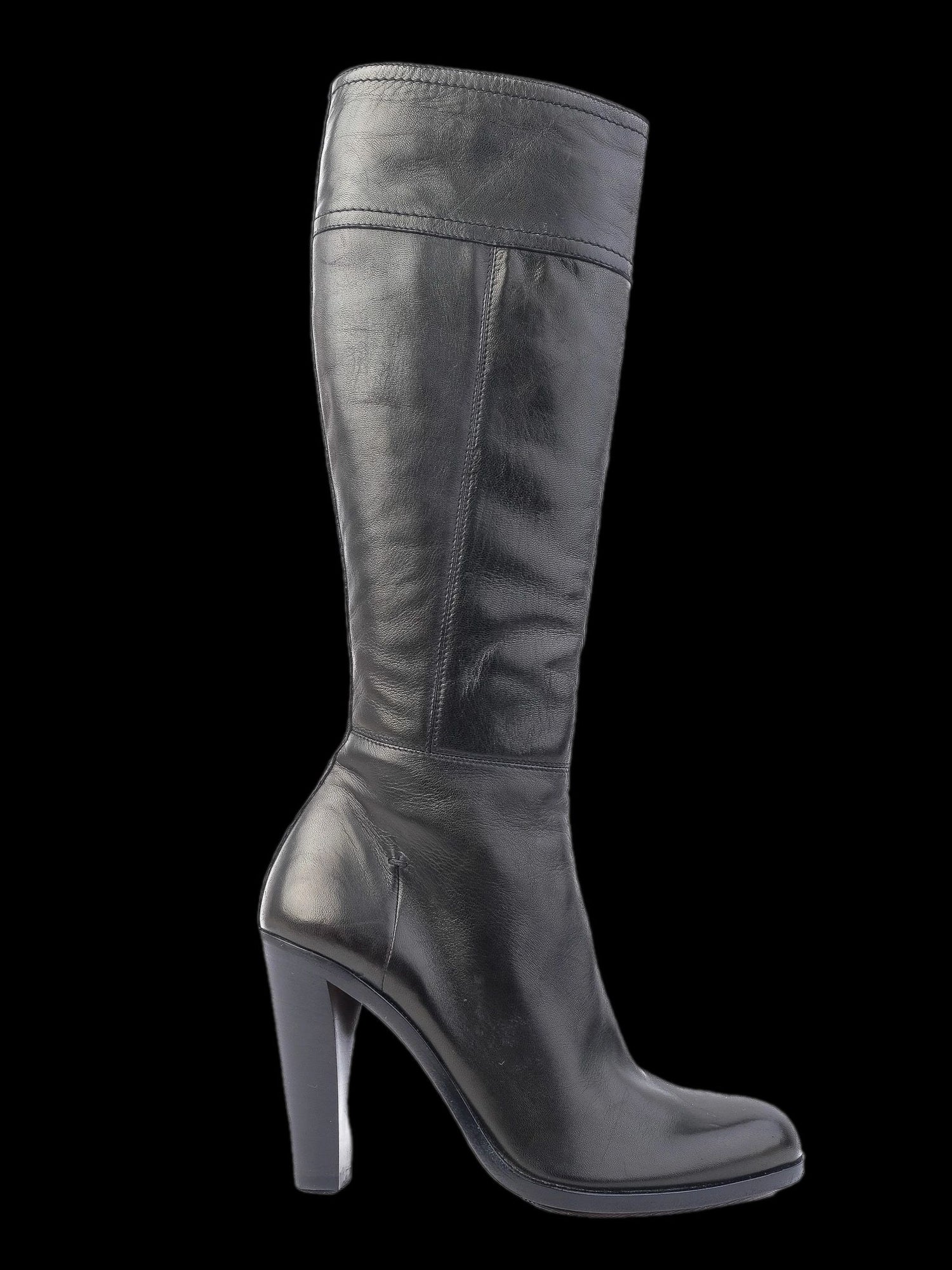 Perfect Costume National Black Leather Knee-High Heeled Boots Size 36.5