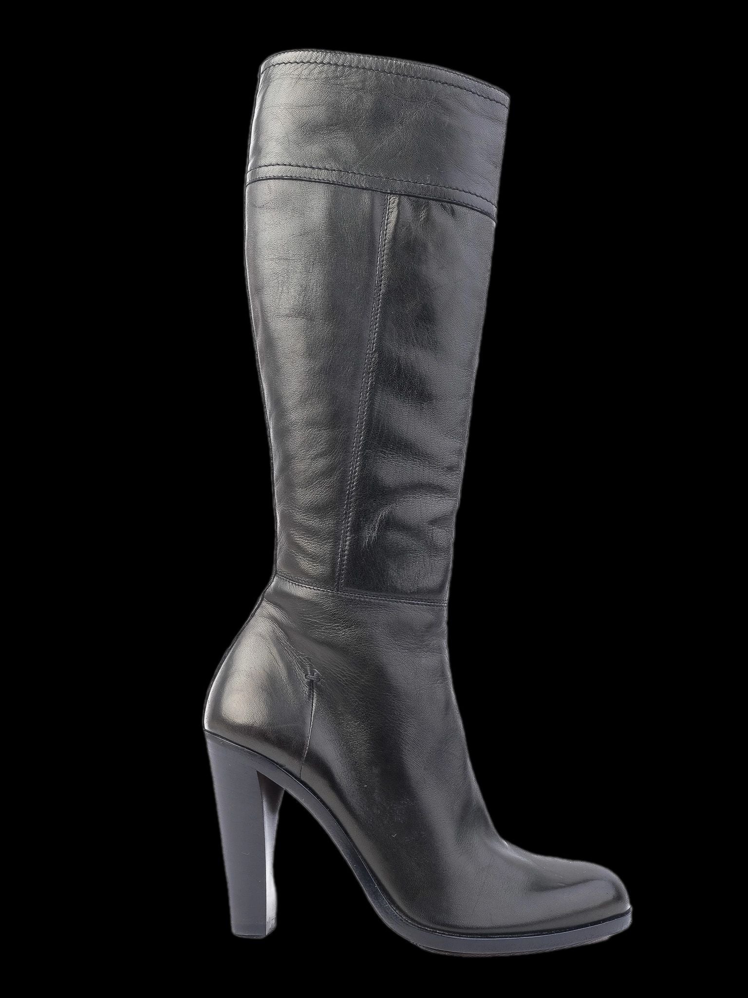 Perfect Costume National Black Leather Knee-High Heeled Boots Size 36.5