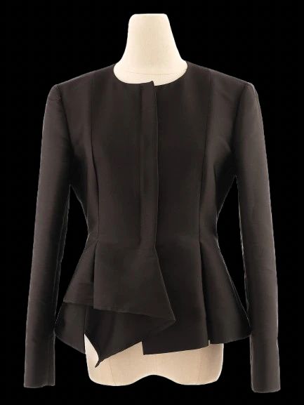 Excellent MaxCo Black Silk Peplum Jacket Size M Women&