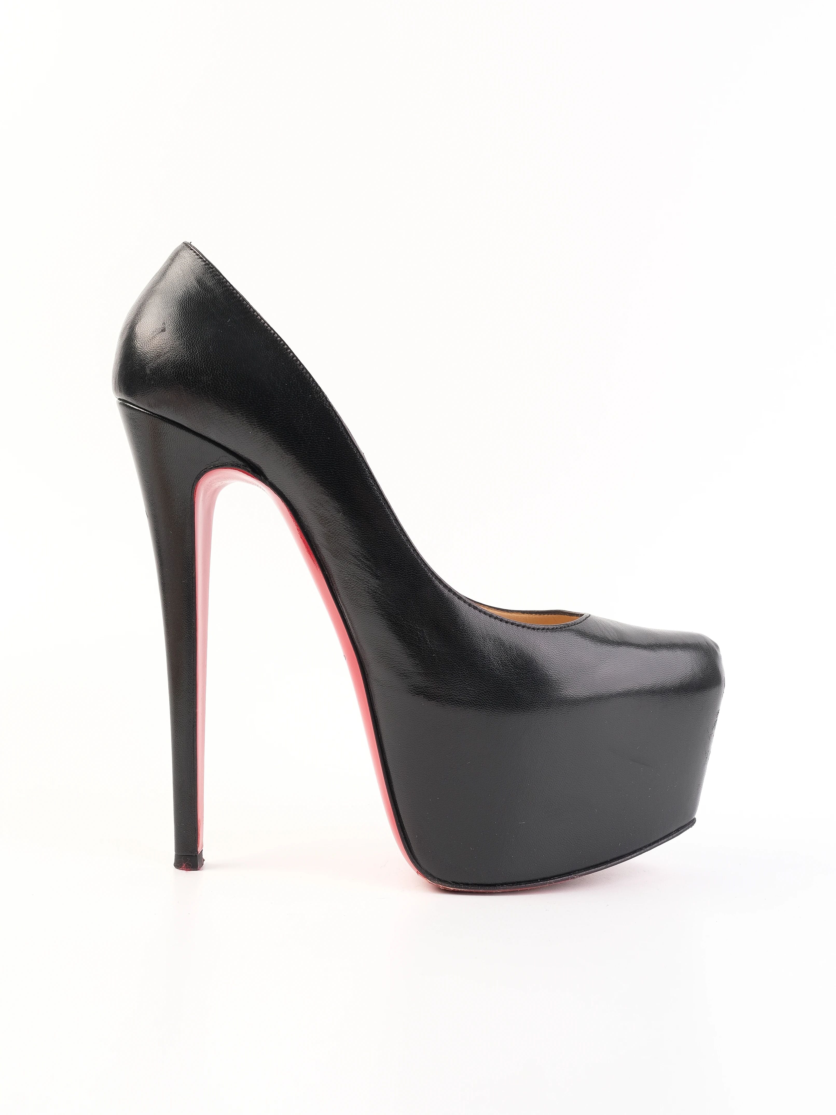 Christian Louboutin Black Leather High-Heeled Platform Pumps Size 38
